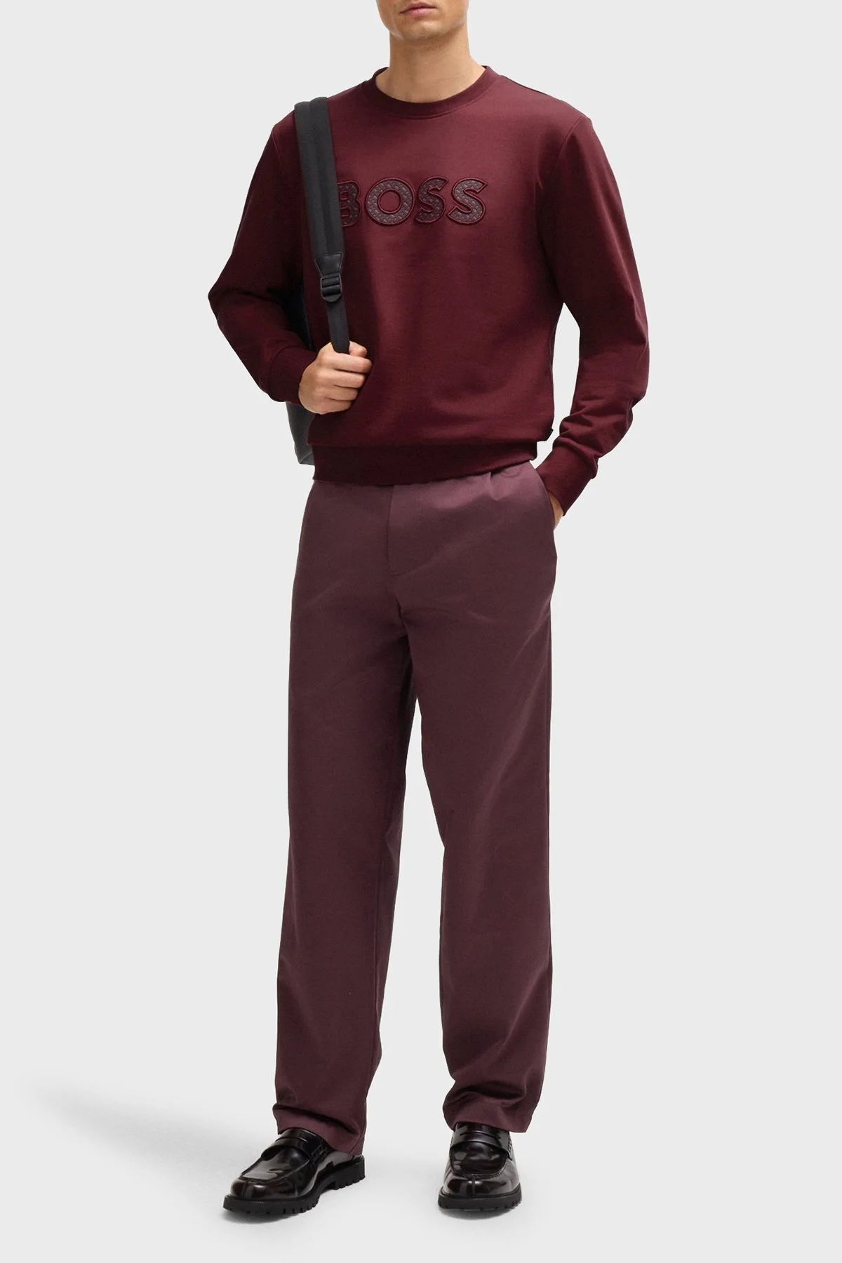 Boss Pamuklu Regular Fit Bisiklet Yaka Erkek Sweat 50521117 605 BORDO - 2