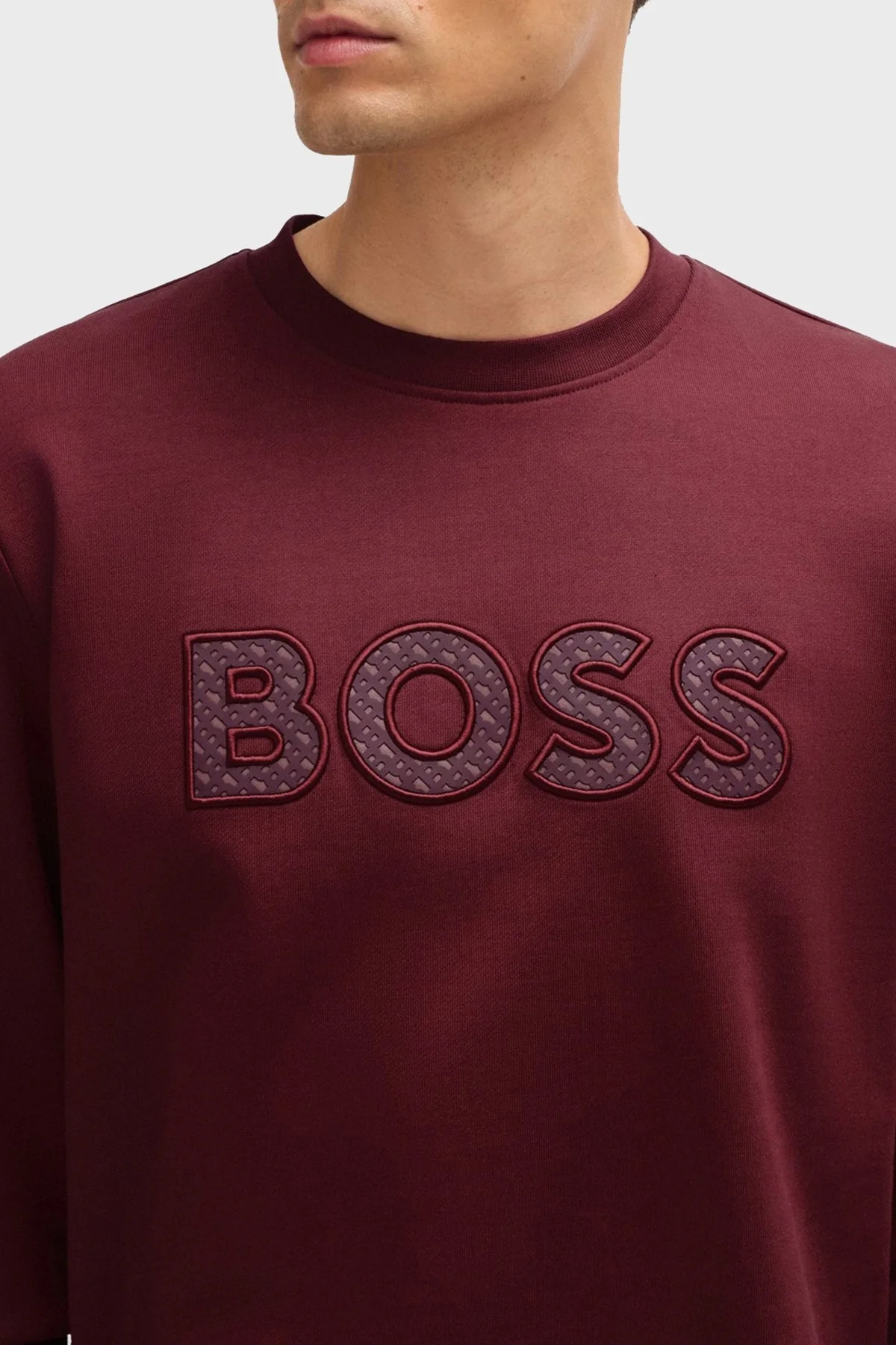Boss Pamuklu Regular Fit Bisiklet Yaka Erkek Sweat 50521117 605 BORDO - 4
