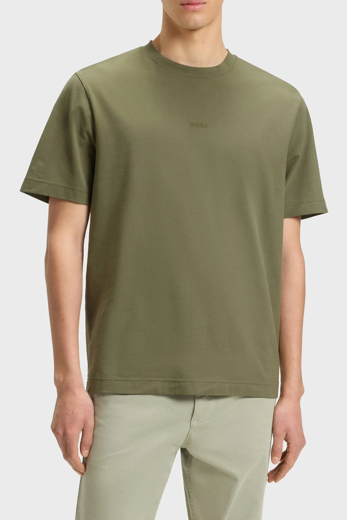 Boss Pamuklu Regular Fit Bisiklet Yaka Erkek T Shirt 50473278 342 HAKİ - 1