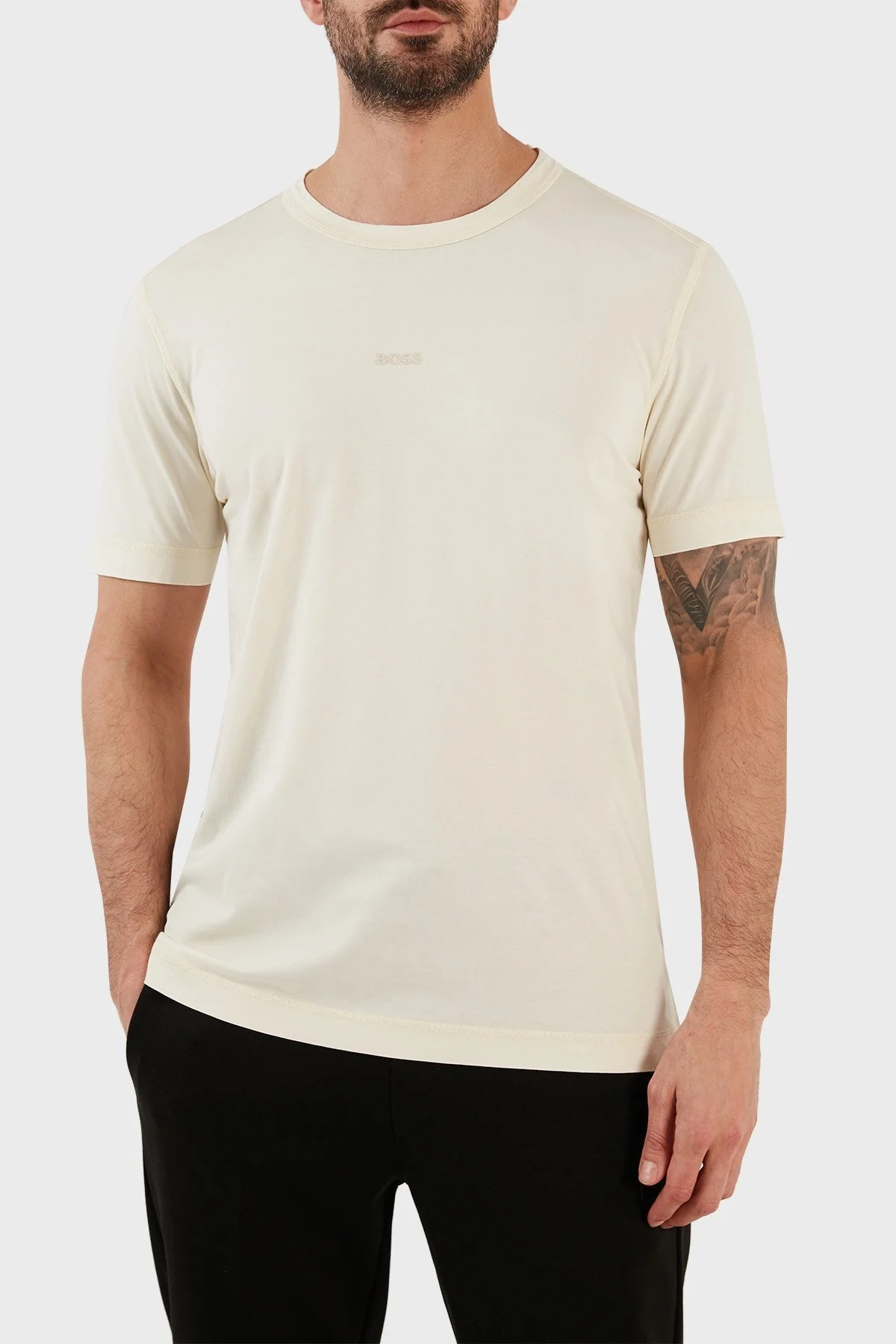 Boss Pamuklu Regular Fit Bisiklet Yaka Erkek T Shirt 50477433 277 BEJ - 3