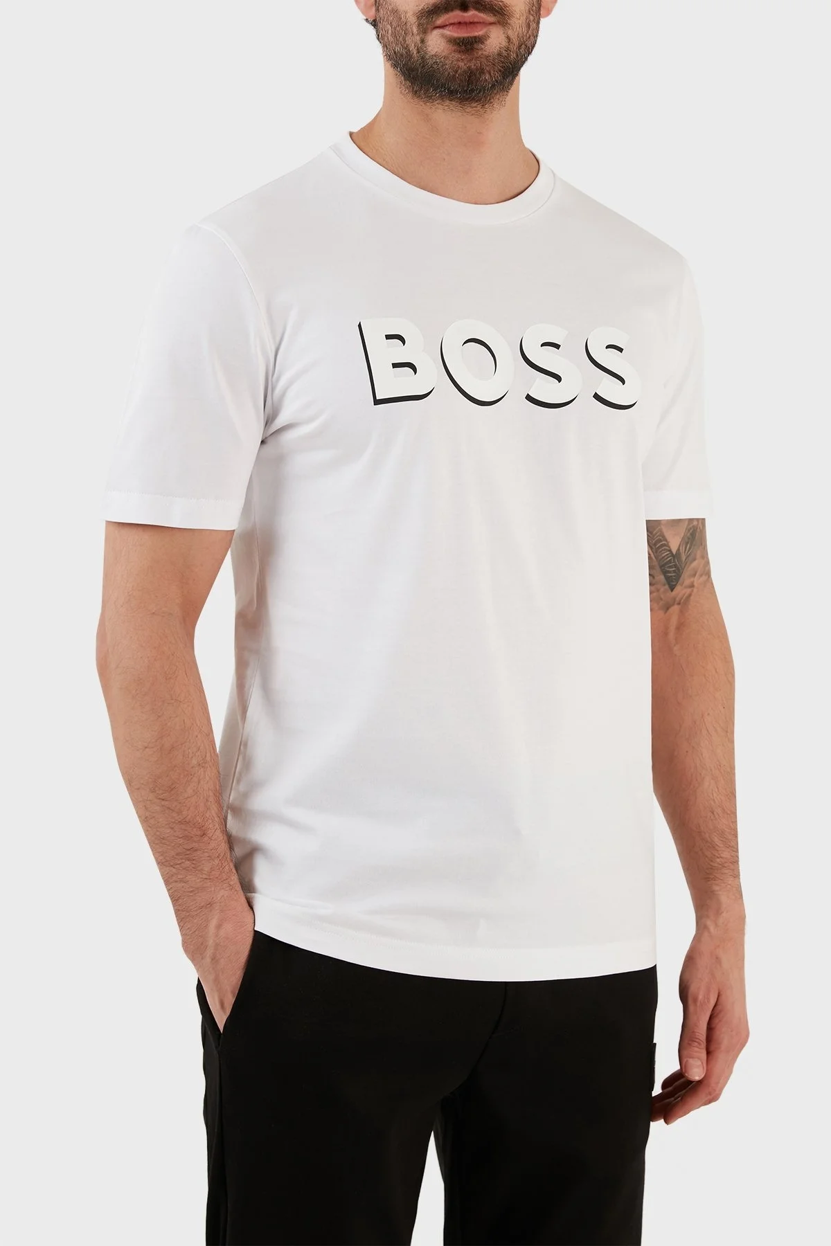 Boss Pamuklu Regular Fit Bisiklet Yaka Erkek T Shirt 50481611 100 BEYAZ - 2