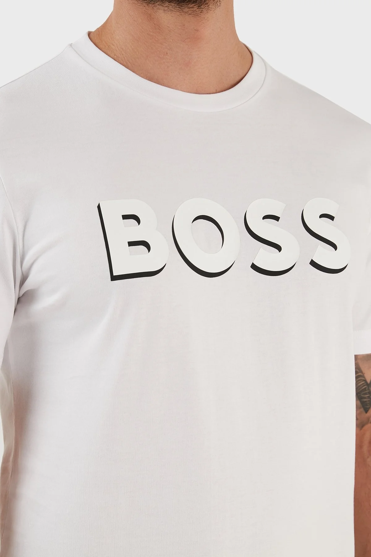 Boss Pamuklu Regular Fit Bisiklet Yaka Erkek T Shirt 50481611 100 BEYAZ - 5