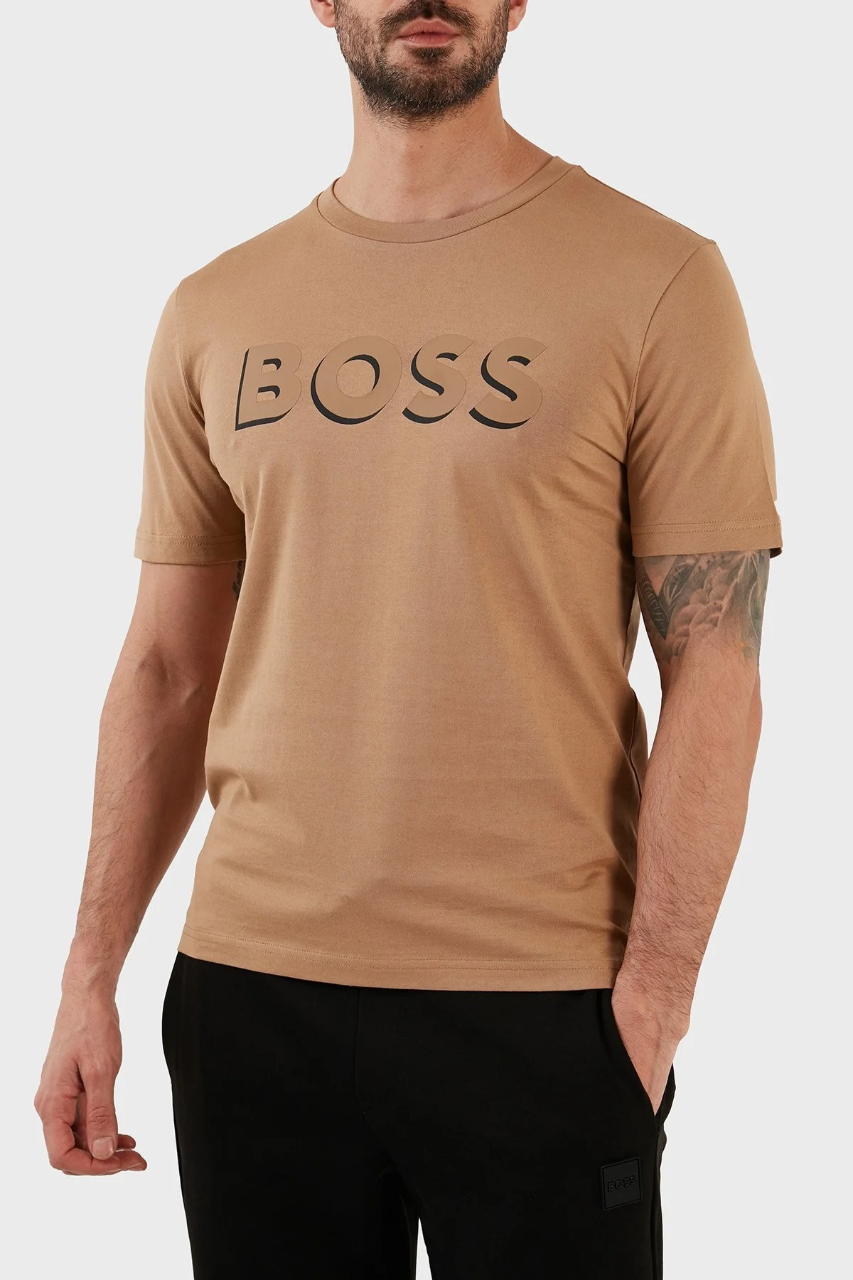 Boss Pamuklu Regular Fit Bisiklet Yaka Erkek T Shirt 50481611 260 BEJ - 1