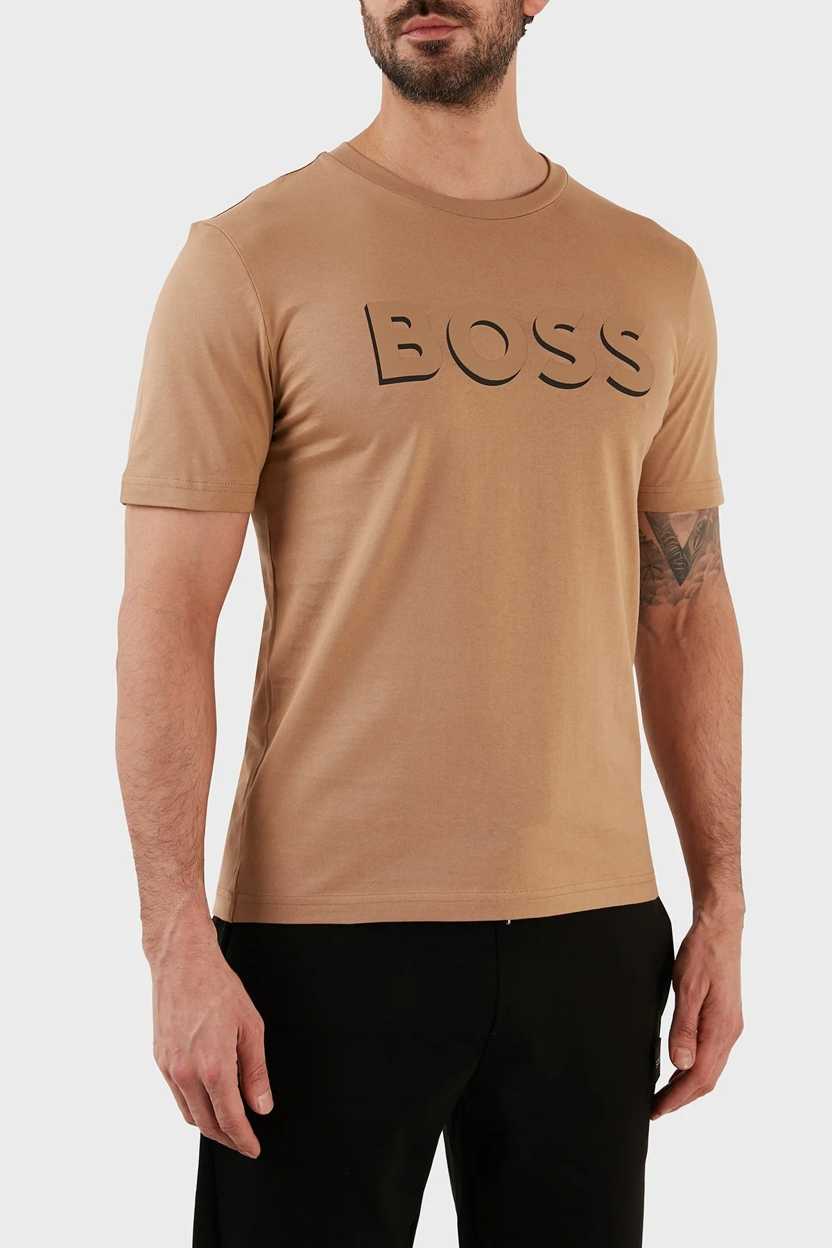 Boss Pamuklu Regular Fit Bisiklet Yaka Erkek T Shirt 50481611 260 BEJ - 2