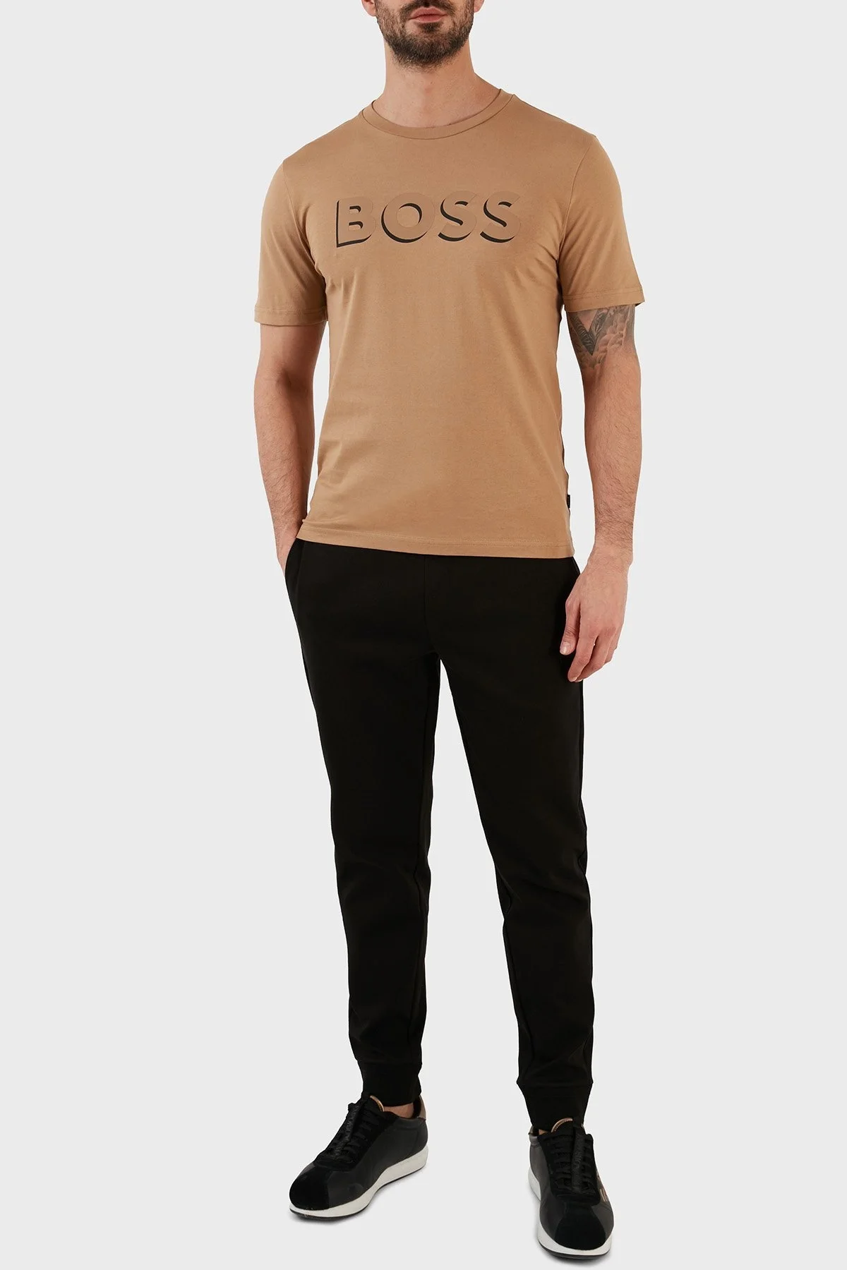 Boss Pamuklu Regular Fit Bisiklet Yaka Erkek T Shirt 50481611 260 BEJ - 3