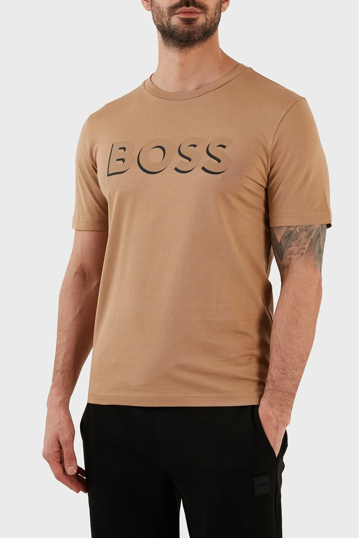 Boss Pamuklu Regular Fit Bisiklet Yaka Erkek T Shirt 50481611 260 BEJ - 4
