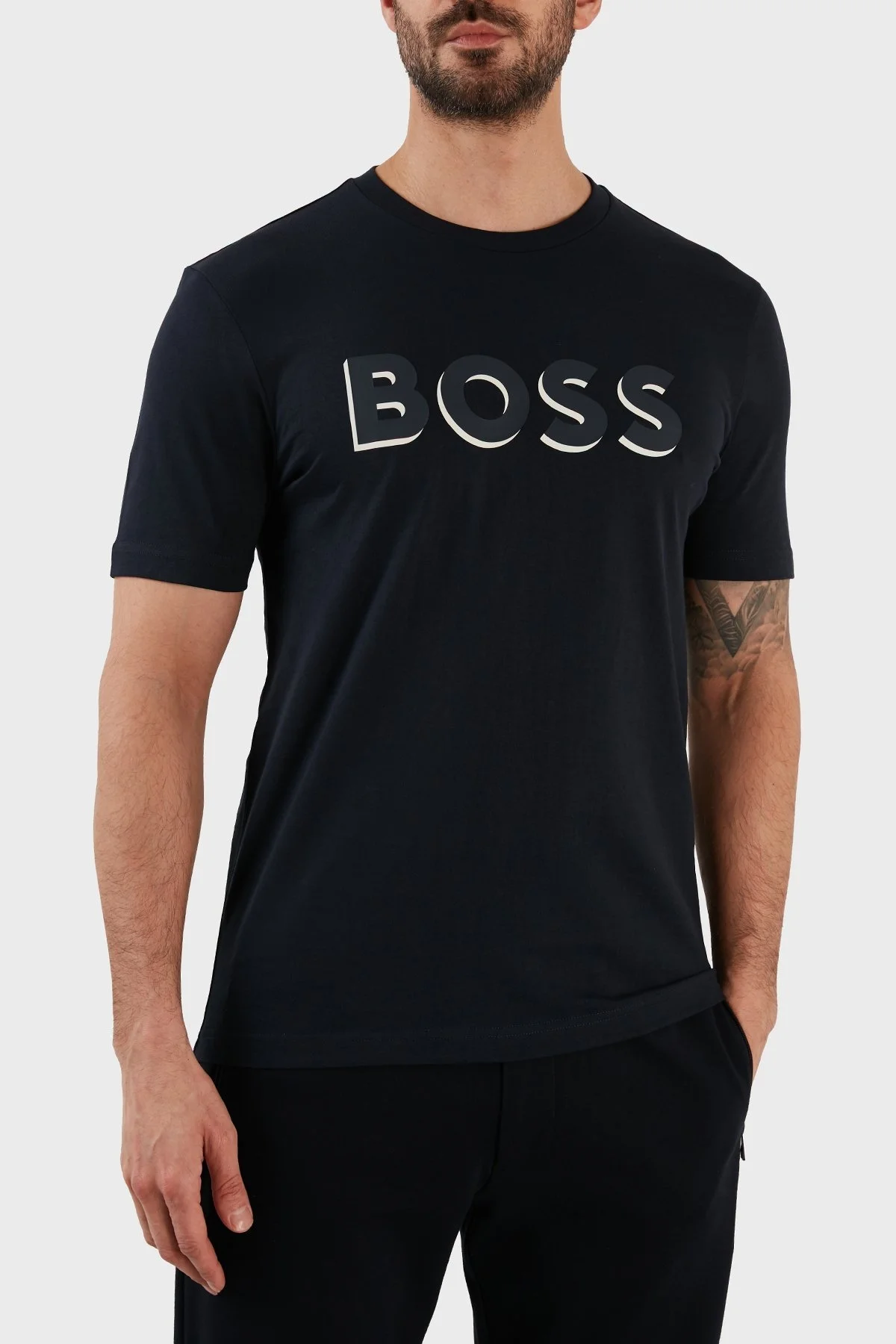 Boss Pamuklu Regular Fit Bisiklet Yaka Erkek T Shirt 50481611 404 LACİVERT - 2