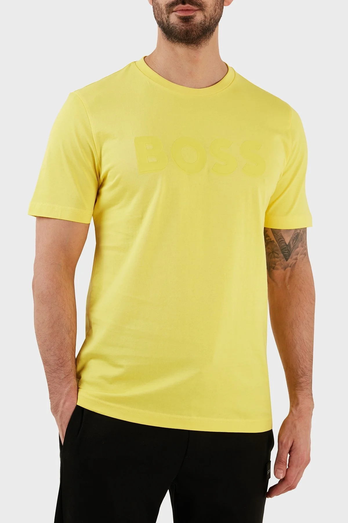 Boss Pamuklu Regular Fit Bisiklet Yaka Erkek T Shirt 50481611 731 SARI - 4