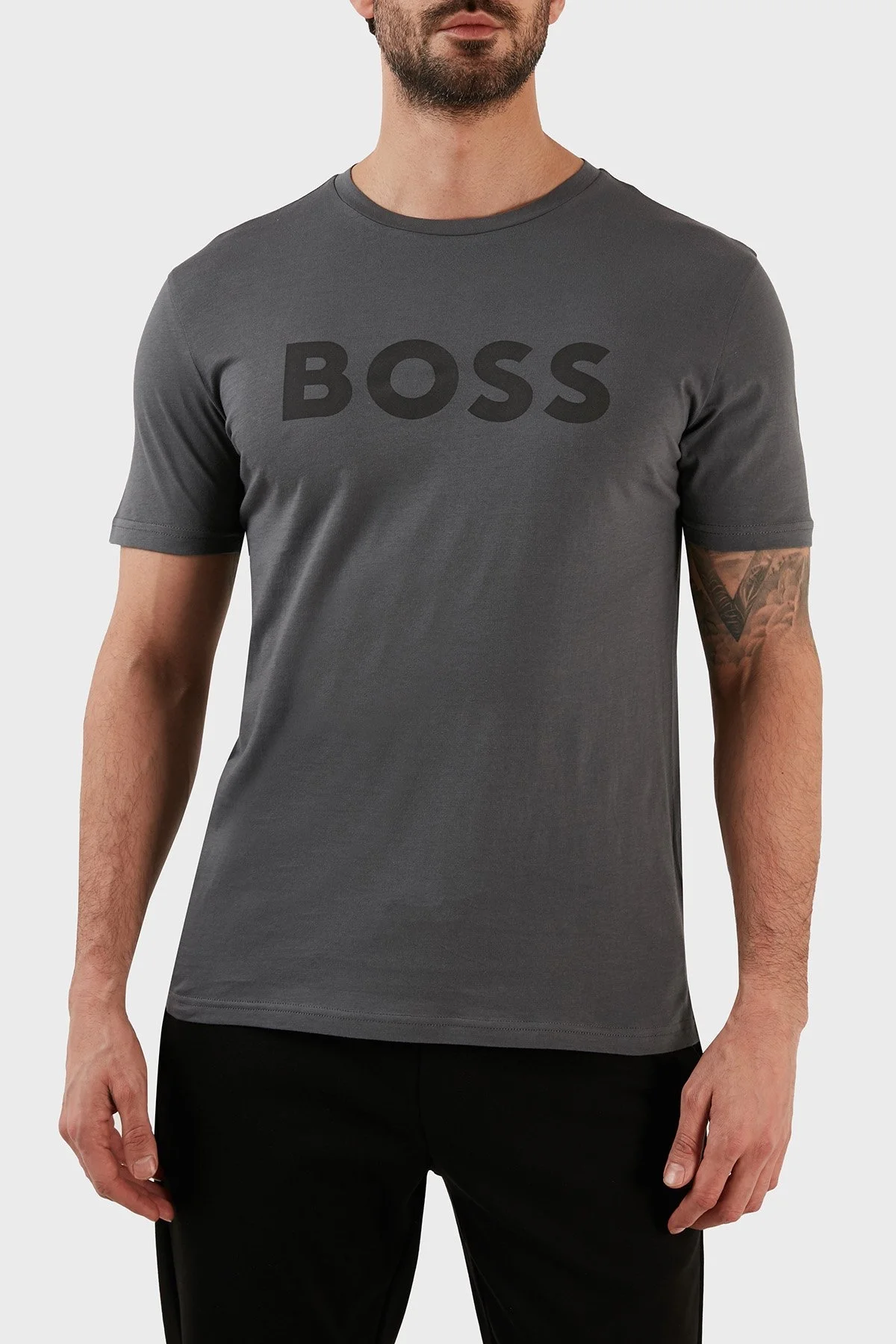 Boss Pamuklu Regular Fit Bisiklet Yaka Erkek T Shirt 50481923 023 ANTRASİT - 1