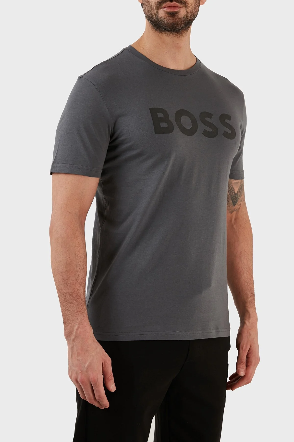 Boss Pamuklu Regular Fit Bisiklet Yaka Erkek T Shirt 50481923 023 ANTRASİT - 2
