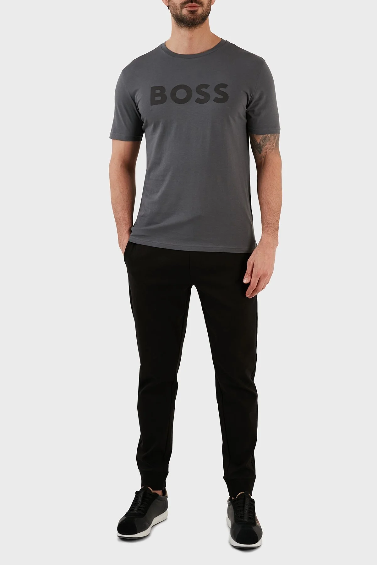 Boss Pamuklu Regular Fit Bisiklet Yaka Erkek T Shirt 50481923 023 ANTRASİT - 3