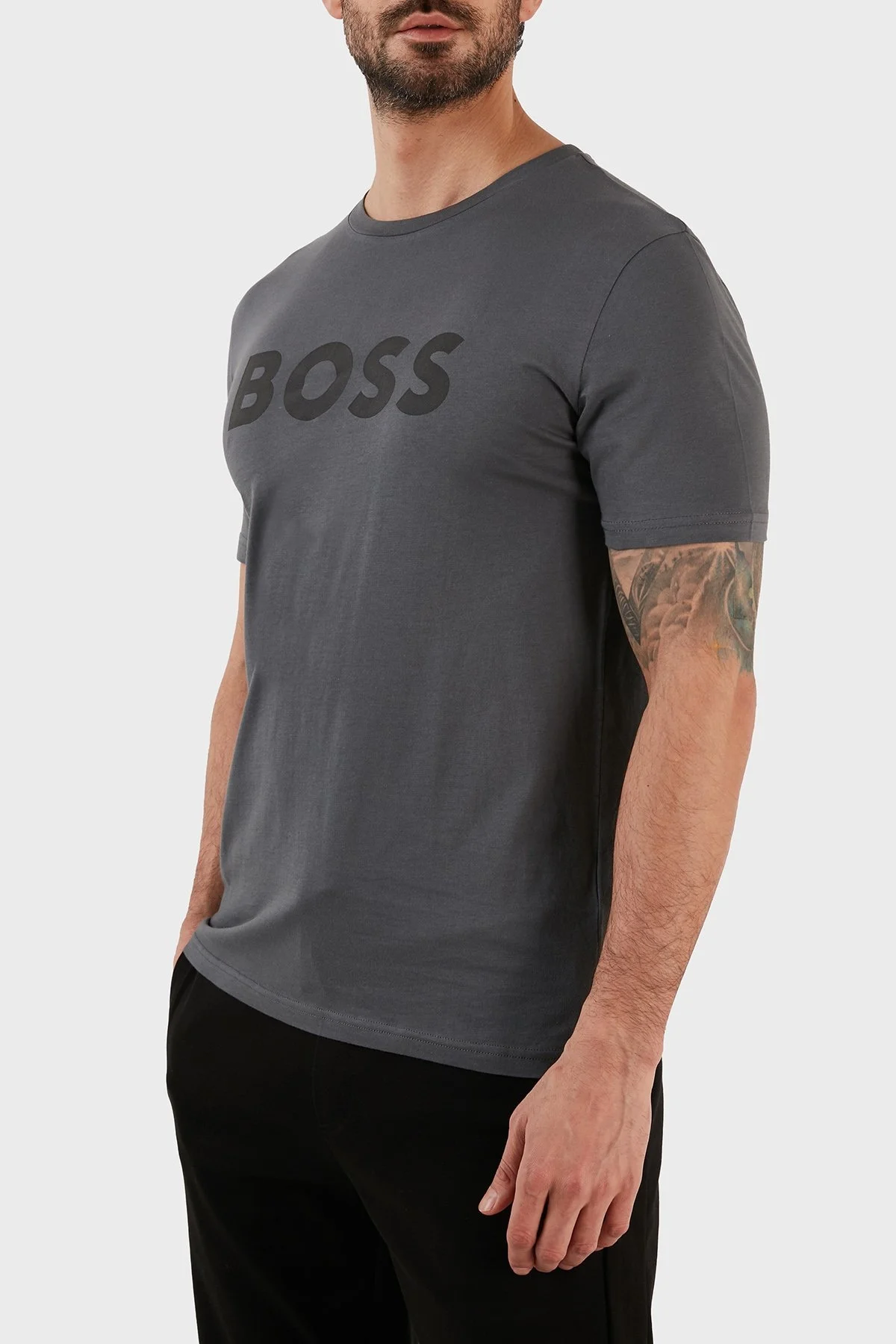 Boss Pamuklu Regular Fit Bisiklet Yaka Erkek T Shirt 50481923 023 ANTRASİT - 4