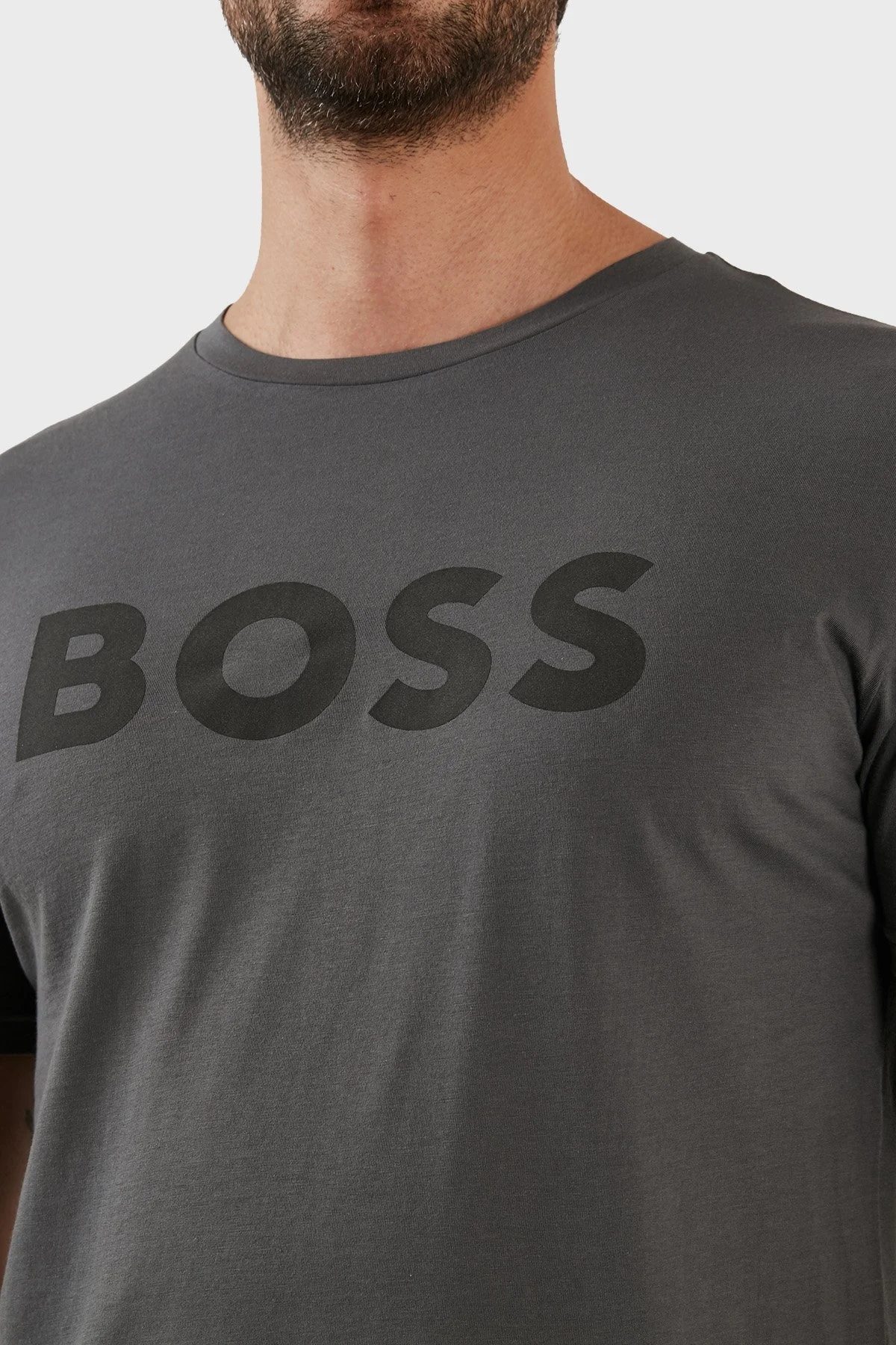 Boss Pamuklu Regular Fit Bisiklet Yaka Erkek T Shirt 50481923 023 ANTRASİT - 5