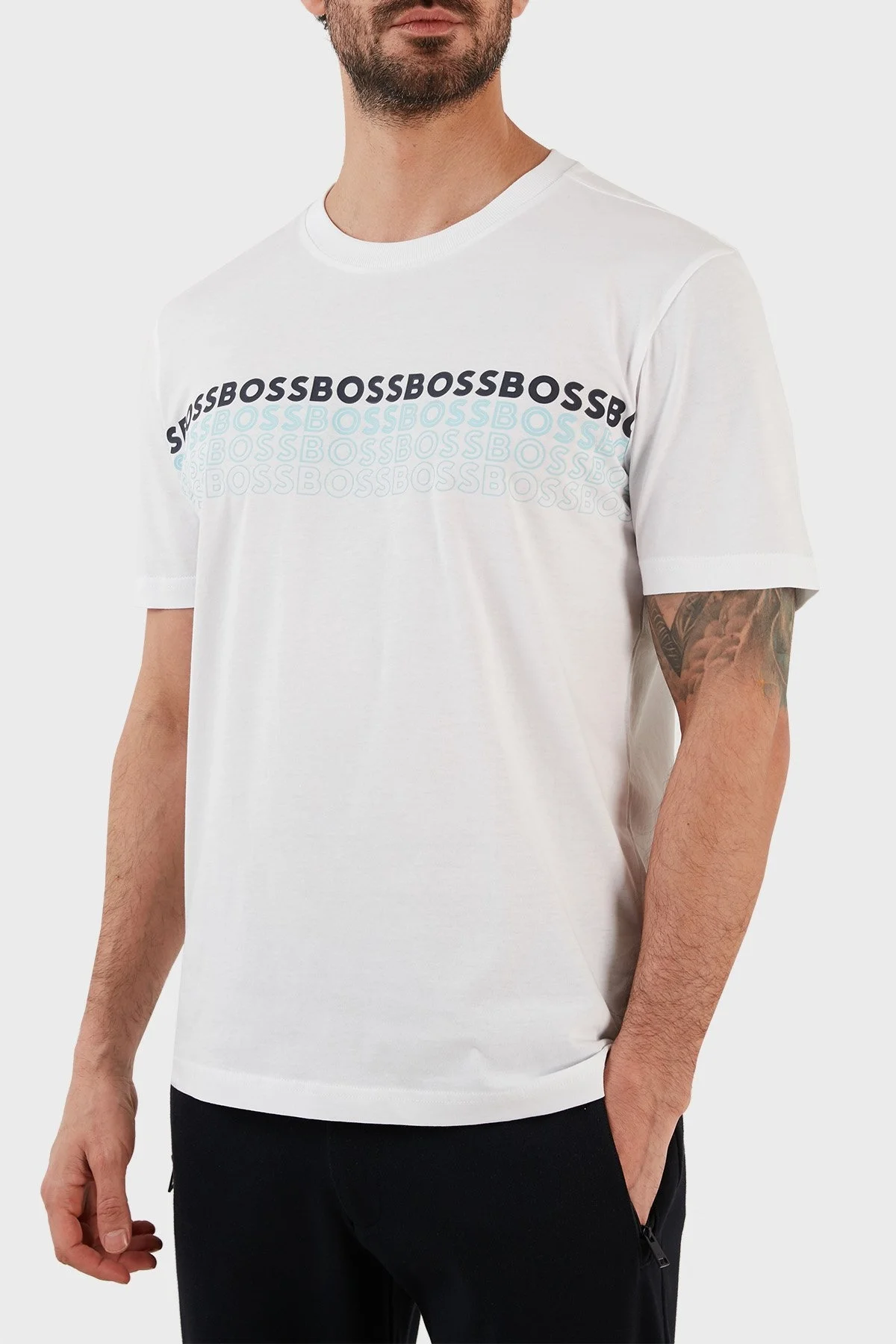 Boss Pamuklu Regular Fit Bisiklet Yaka Erkek T Shirt 50488785 100 BEYAZ - 1