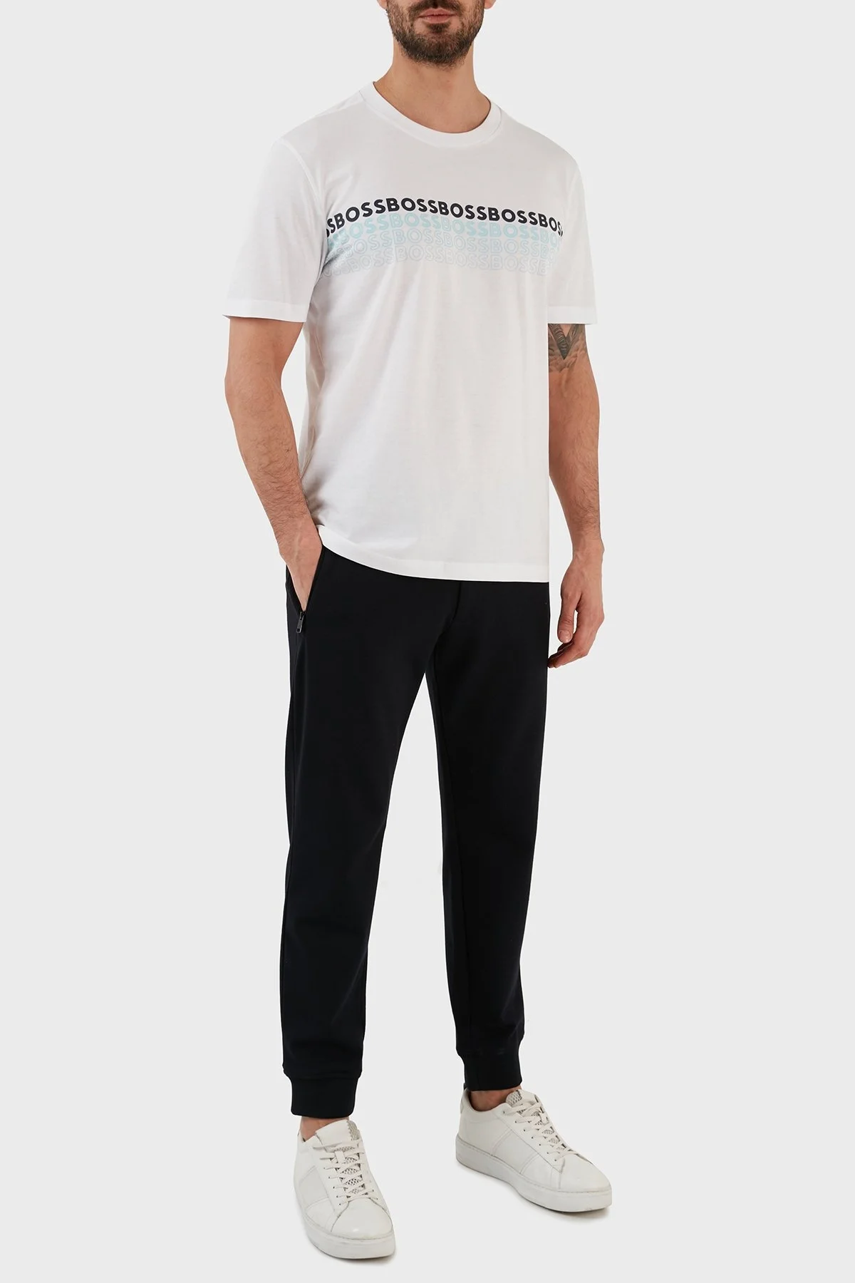 Boss Pamuklu Regular Fit Bisiklet Yaka Erkek T Shirt 50488785 100 BEYAZ - 3