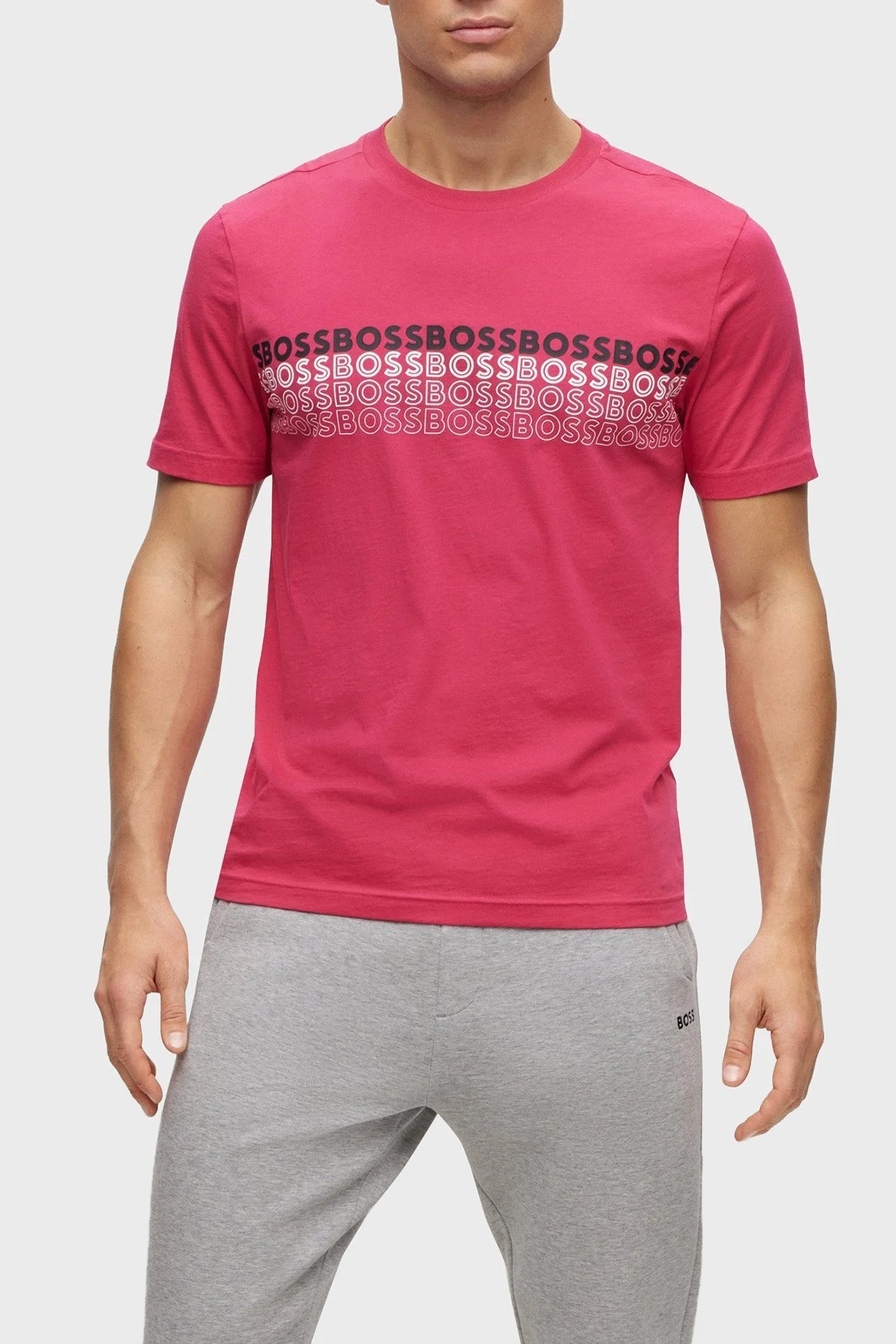 Boss Pamuklu Regular Fit Bisiklet Yaka Erkek T Shirt 50488785 660 FUŞYA - 1