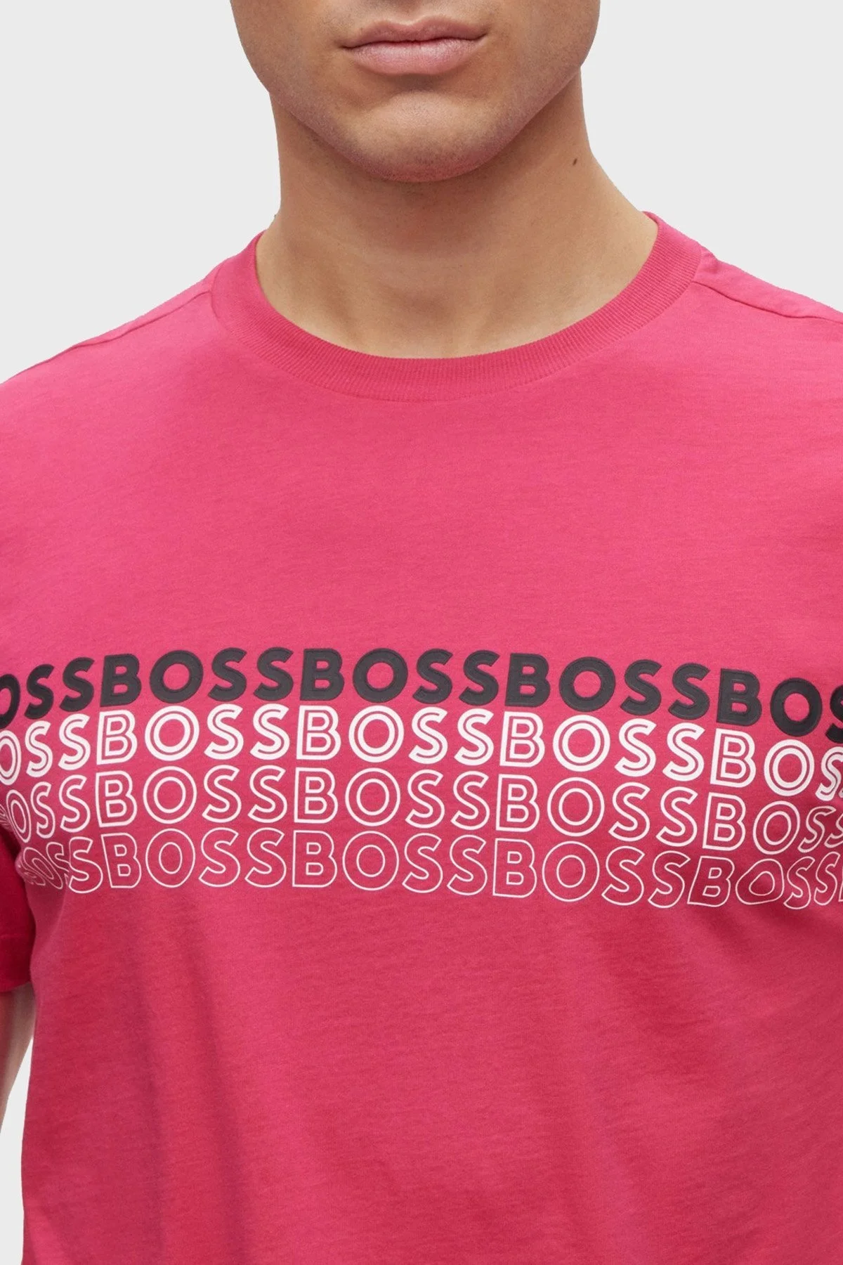 Boss Pamuklu Regular Fit Bisiklet Yaka Erkek T Shirt 50488785 660 FUŞYA - 4