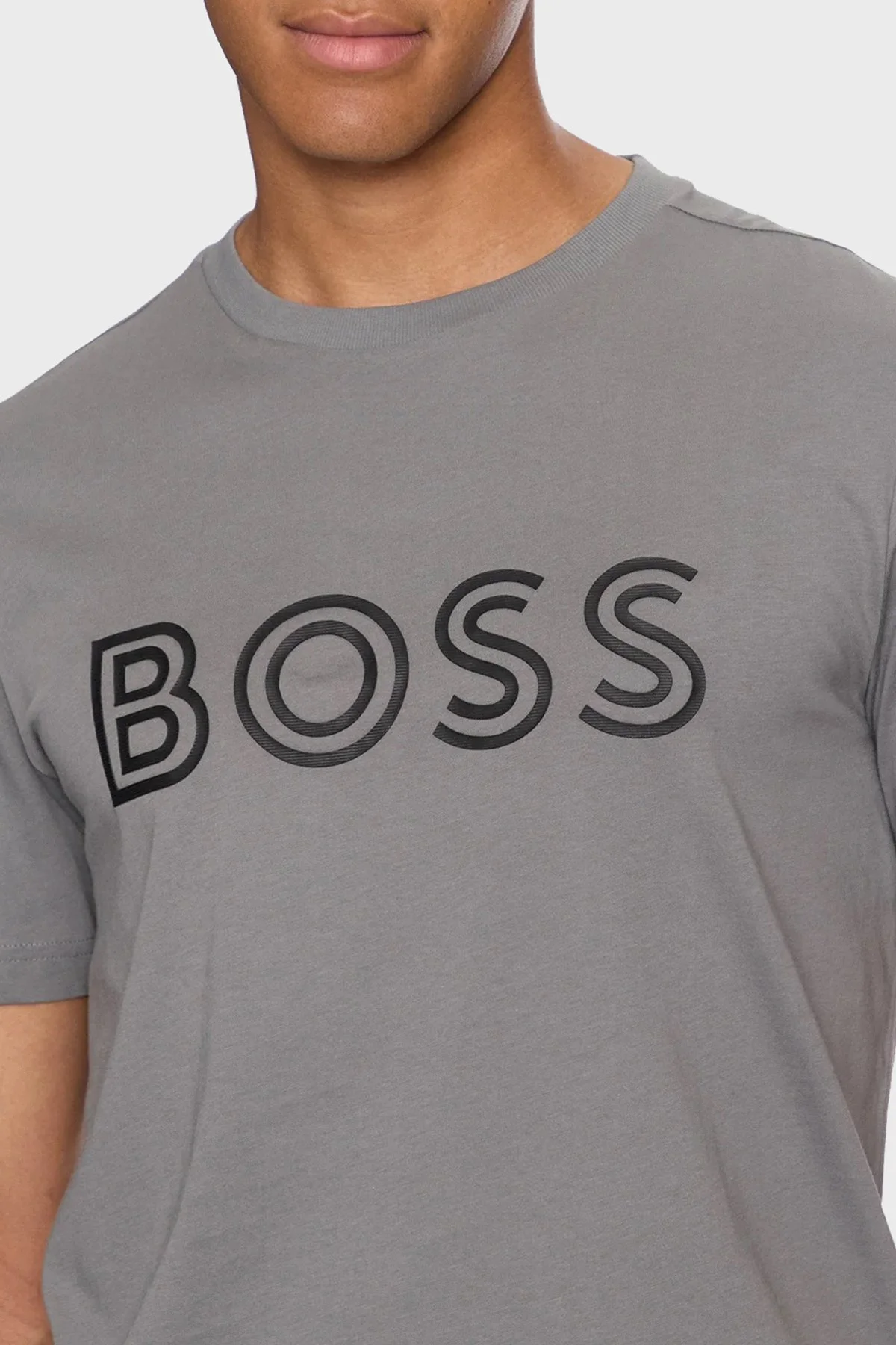 Boss Pamuklu Regular Fit Bisiklet Yaka Erkek T Shirt 50519358 251 GRİ - 4