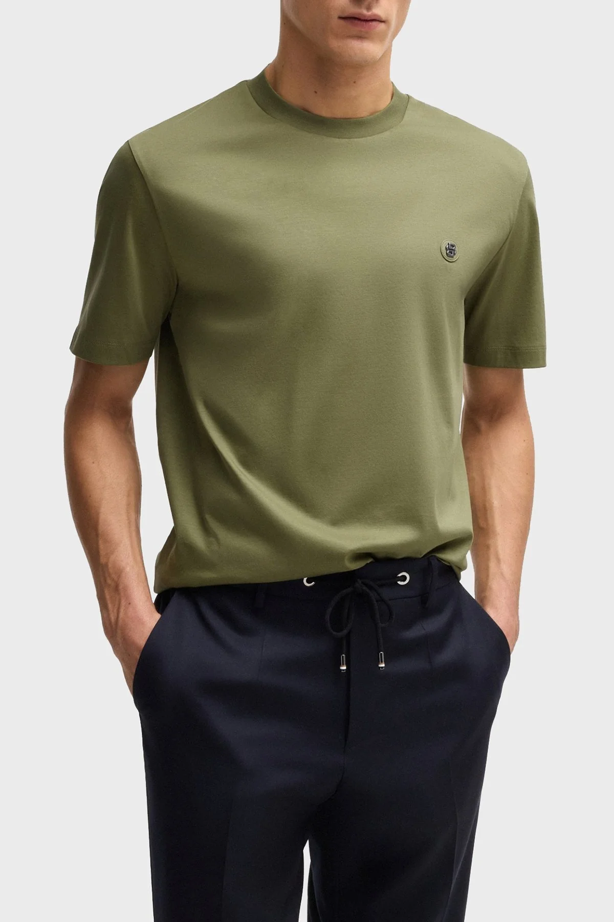 Boss Pamuklu Regular Fit Bisiklet Yaka Erkek T Shirt 50520298 311 HAKİ - 6