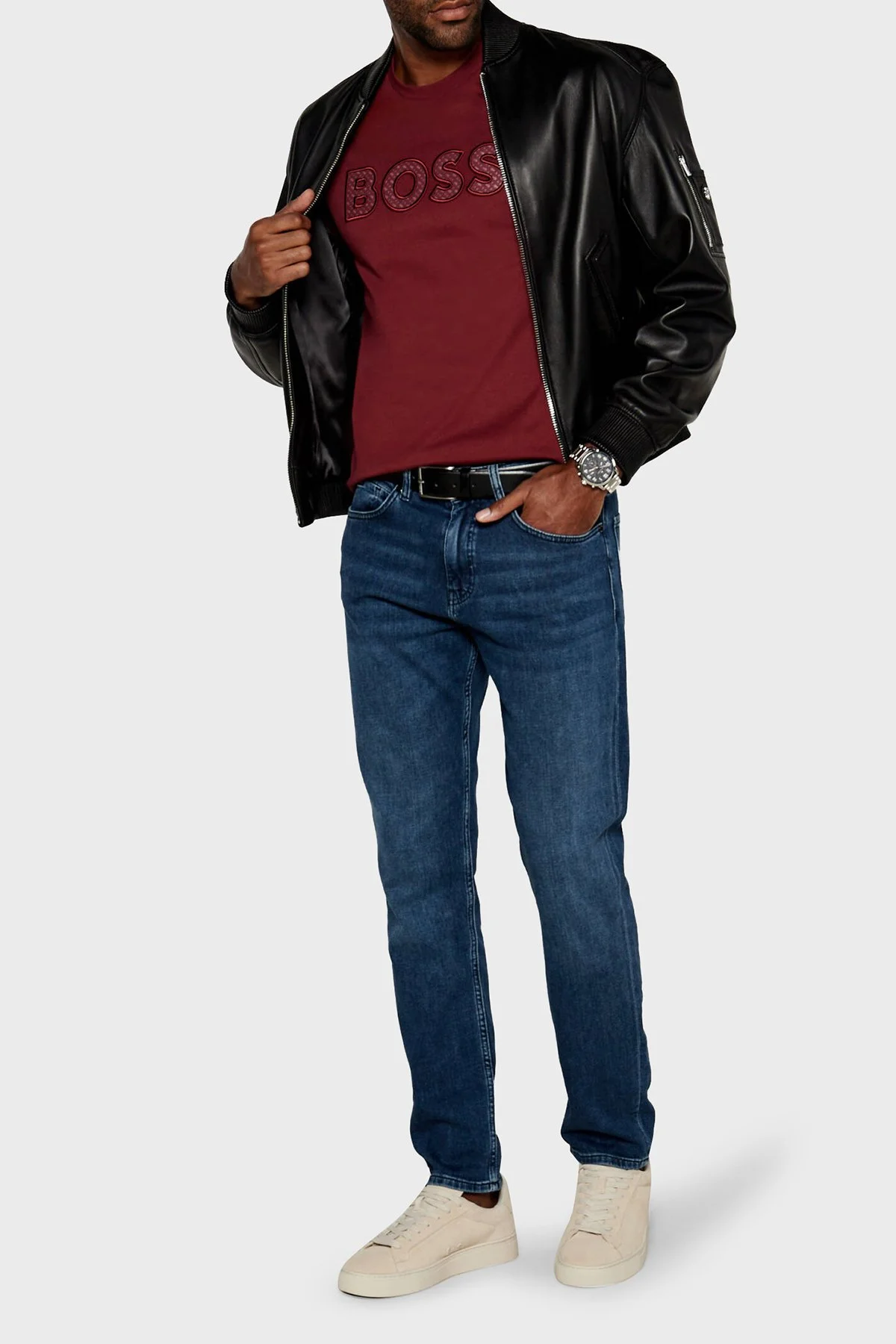 Boss Pamuklu Regular Fit Bisiklet Yaka Erkek T Shirt 50521520 605 BORDO - 2