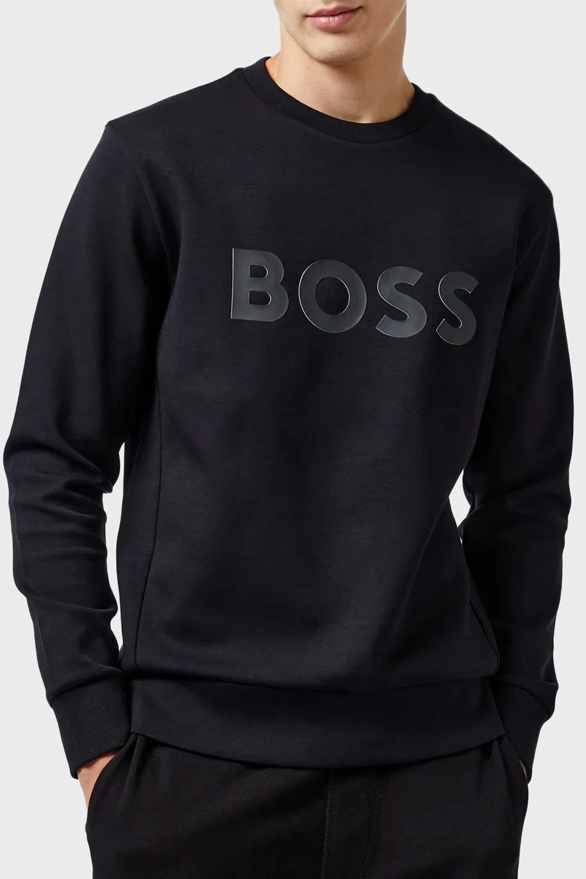 Boss Pamuklu Regular Fit Bisiklet Yaka Logolu Erkek Sweat 50506119 001 SİYAH - 1