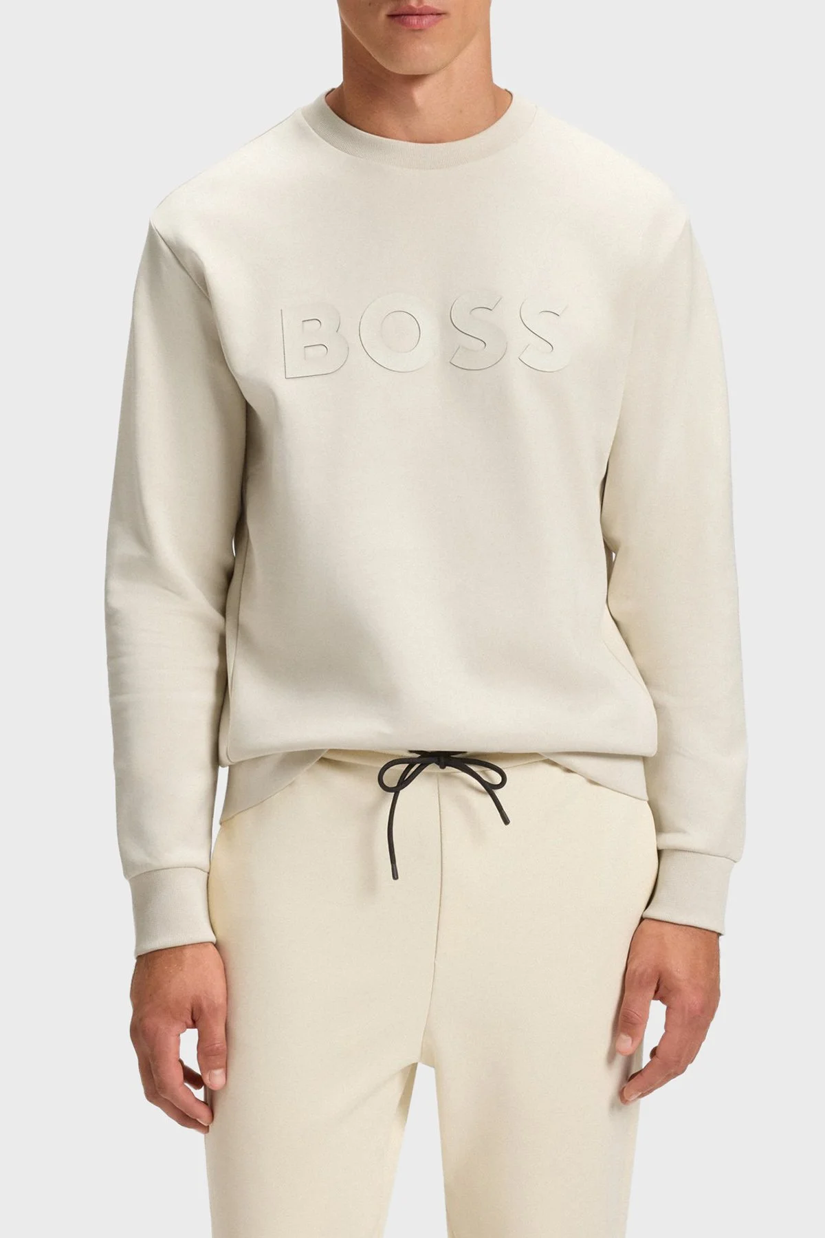 Boss Pamuklu Regular Fit Bisiklet Yaka Logolu Erkek Sweat 50506119 131 BEJ - 1