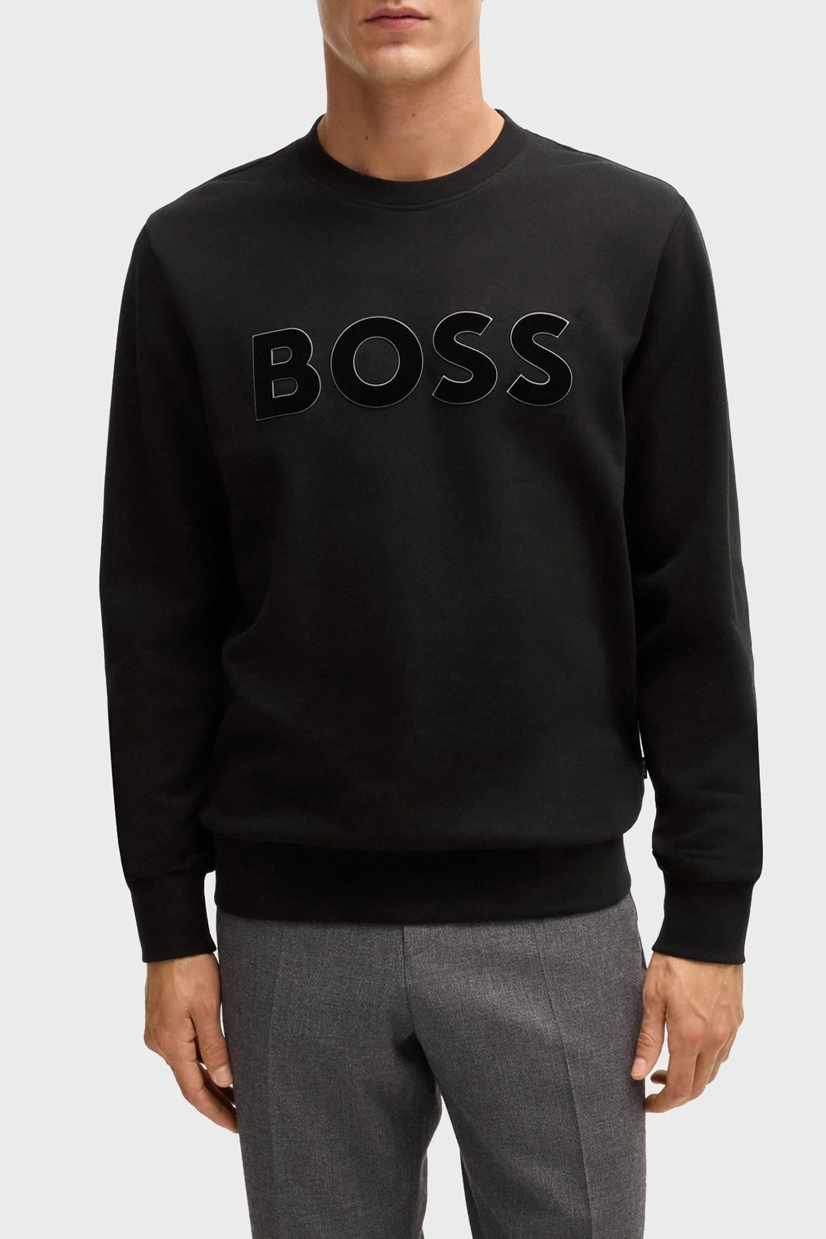 Boss Pamuklu Regular Fit Bisiklet Yaka Logolu Erkek Sweat 50524360 001 SİYAH - 1