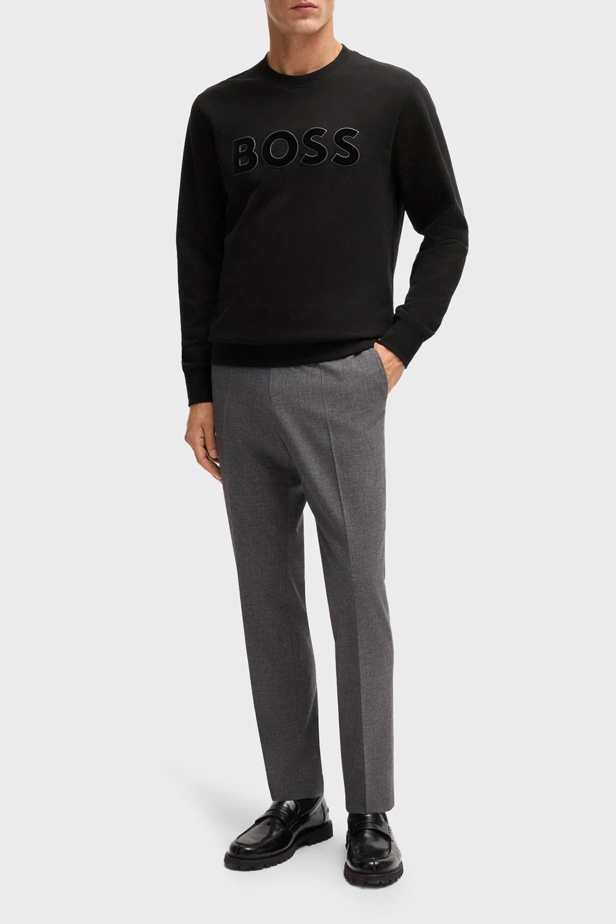 Boss Pamuklu Regular Fit Bisiklet Yaka Logolu Erkek Sweat 50524360 001 SİYAH - 2