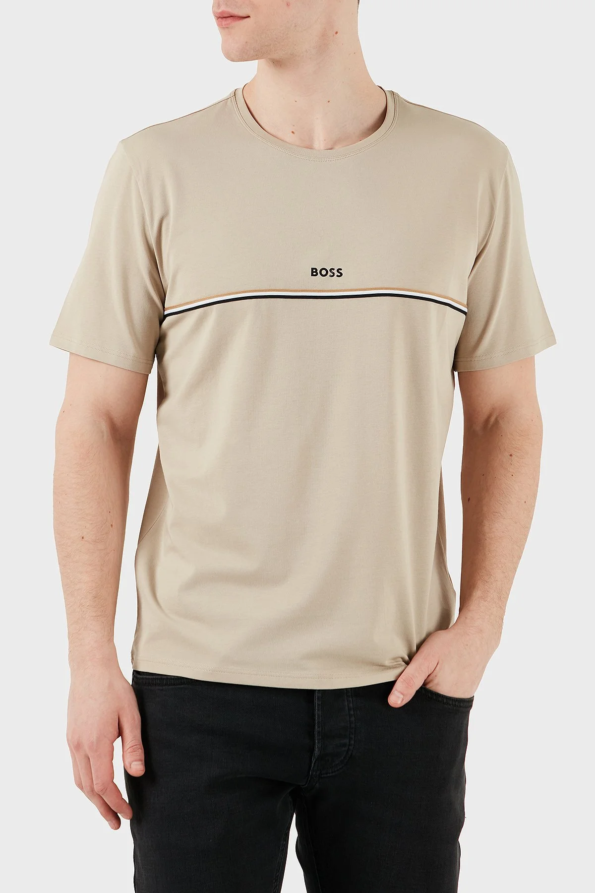 Boss Pamuklu Regular Fit Bisiklet Yaka Logolu Erkek T Shirt 50515395 276 BEJ - 1