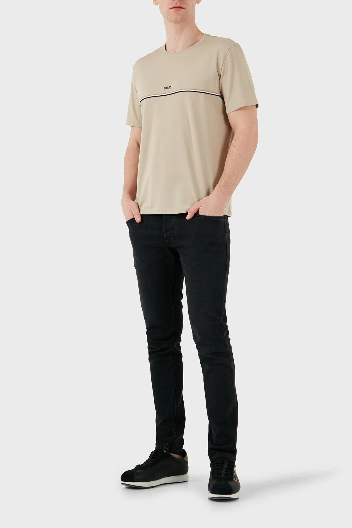 Boss Pamuklu Regular Fit Bisiklet Yaka Logolu Erkek T Shirt 50515395 276 BEJ - 4