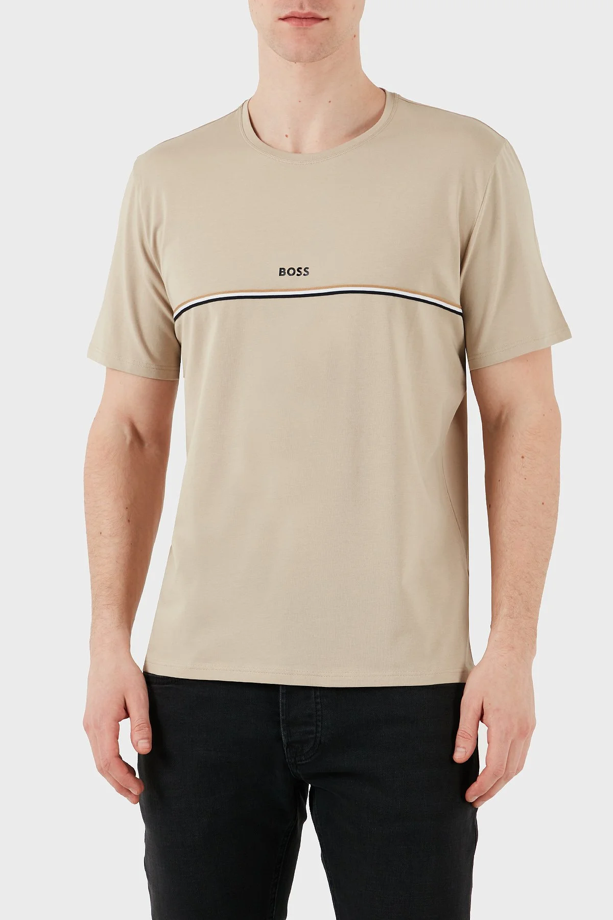 Boss Pamuklu Regular Fit Bisiklet Yaka Logolu Erkek T Shirt 50515395 276 BEJ - 5