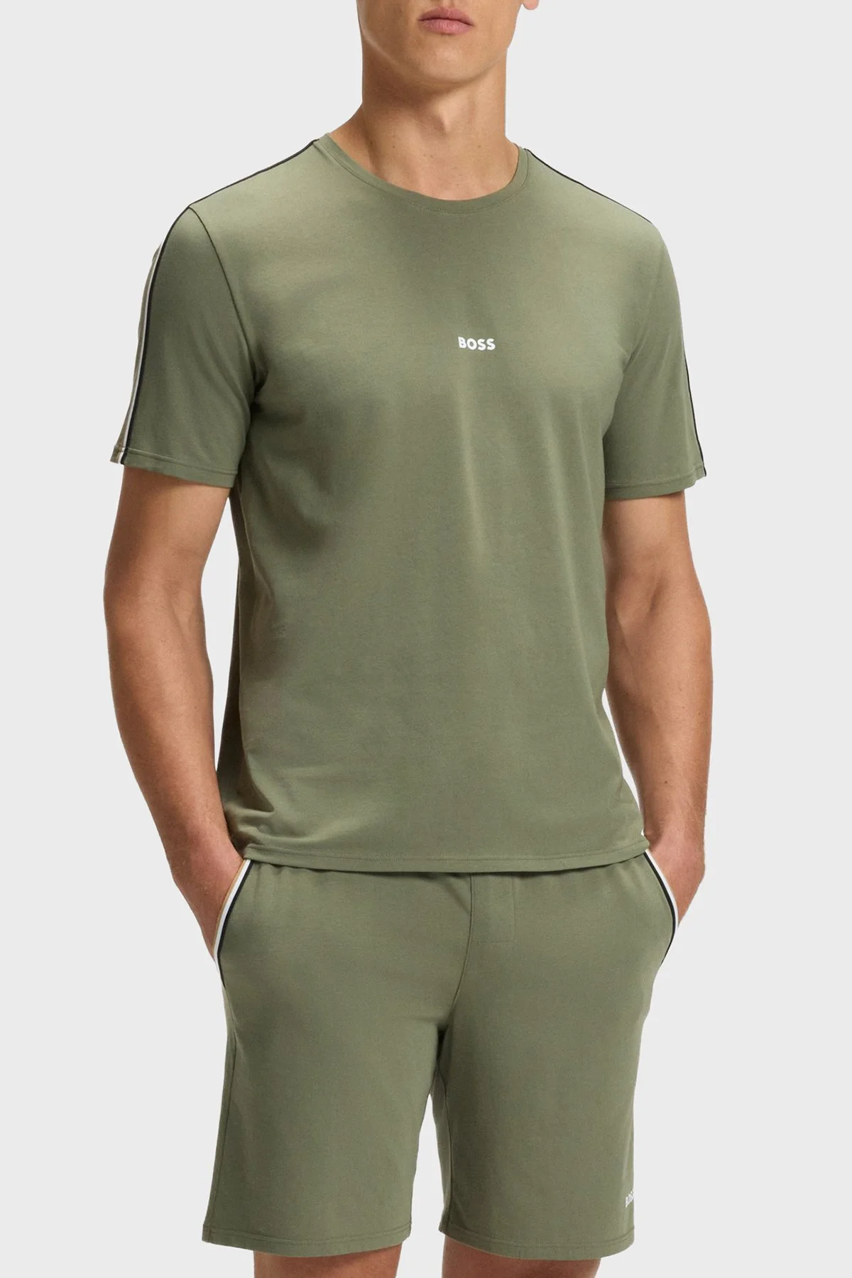 Boss Pamuklu Regular Fit Bisiklet Yaka Logolu Erkek T Shirt 50545930 349 HAKİ - 1