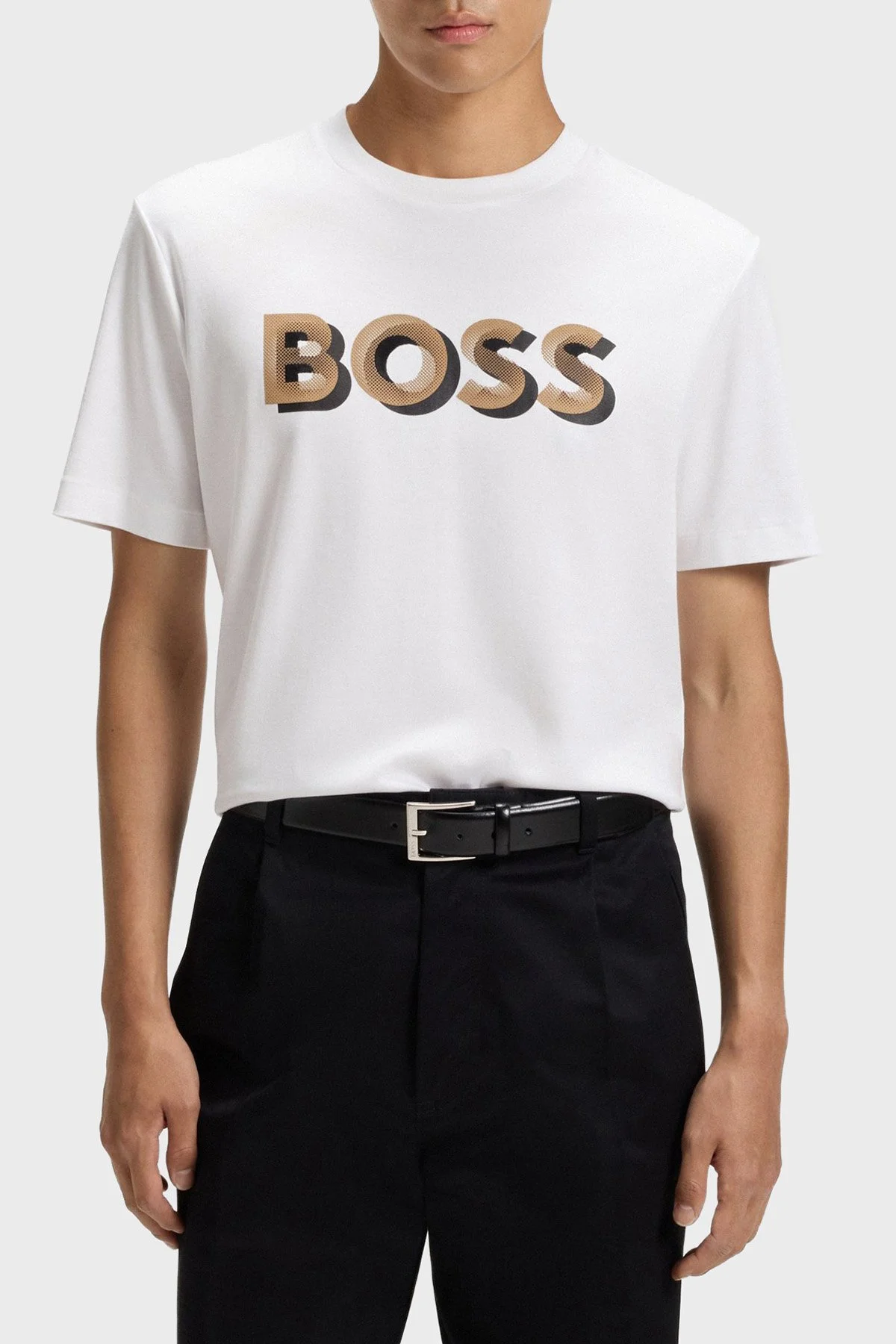Boss Pamuklu Regular Fit Bisiklet Yaka Logolu Erkek T Shirt 50551902 100 BEYAZ - 1