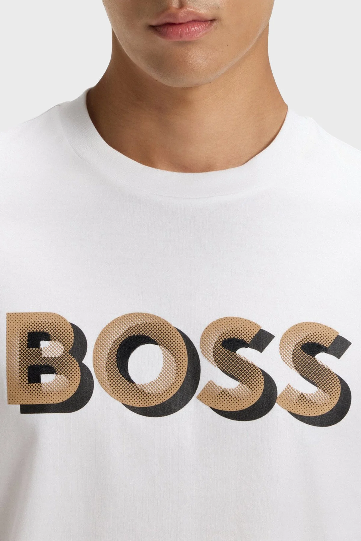 Boss Pamuklu Regular Fit Bisiklet Yaka Logolu Erkek T Shirt 50551902 100 BEYAZ - 4