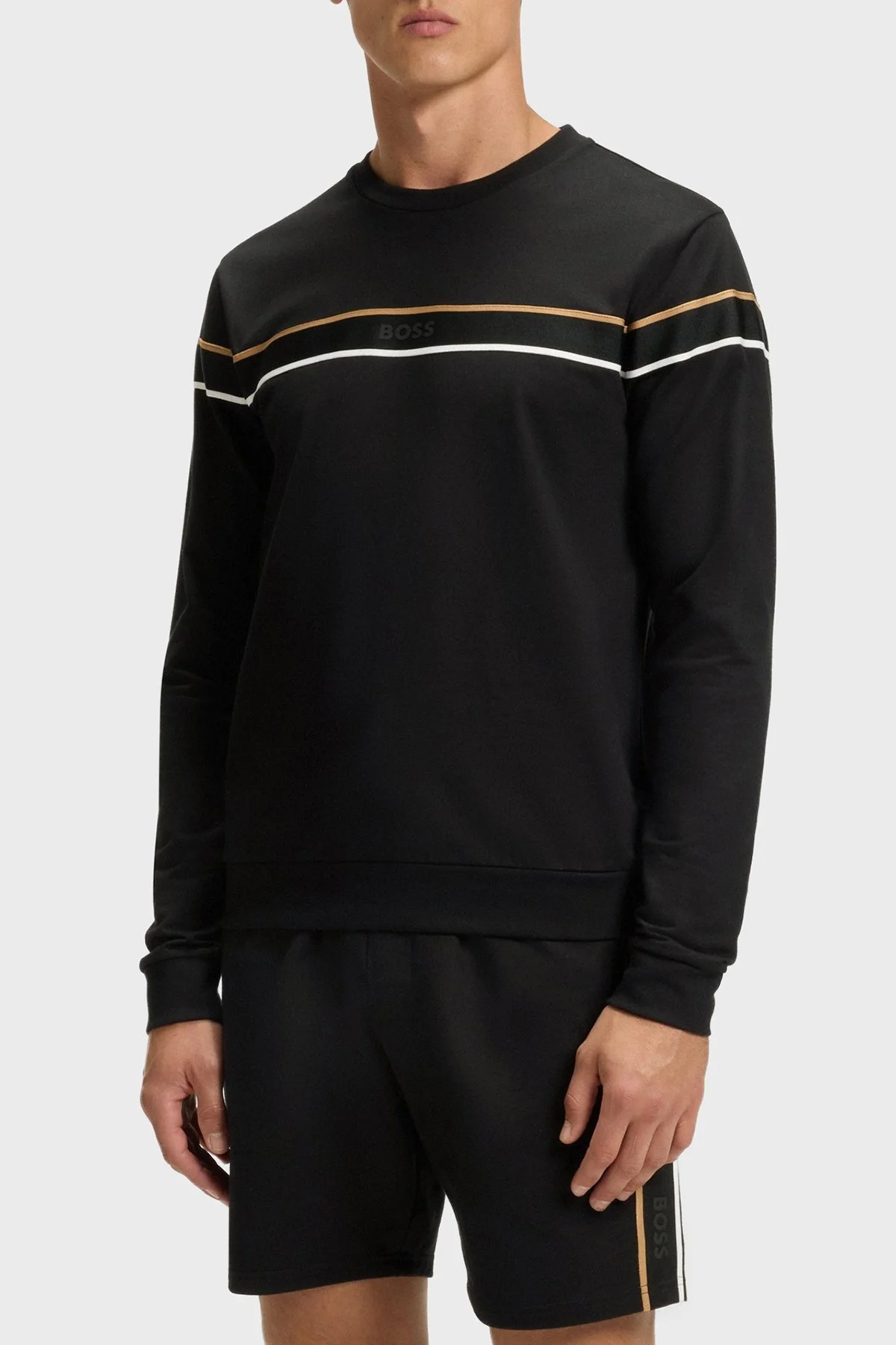 Boss Pamuklu Regular Fit Bisiklet Yaka Şerit Detaylı Logolu Erkek Sweat 50545589 001 SİYAH - 3