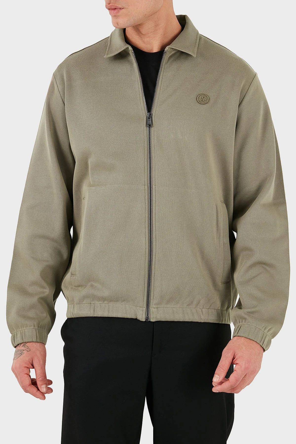 Boss Pamuklu Regular Fit Ceket Yaka Logolu Fermuarlı Erkek Sweat 50556971 245 HAKİ - 1