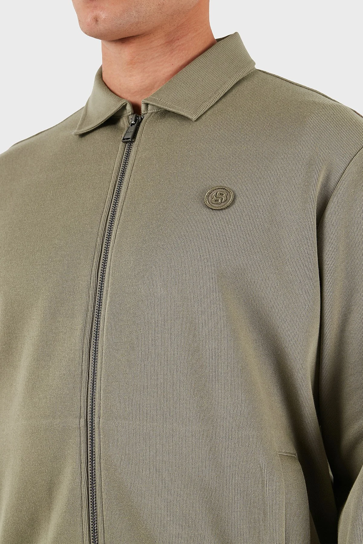 Boss Pamuklu Regular Fit Ceket Yaka Logolu Fermuarlı Erkek Sweat 50556971 245 HAKİ - 7