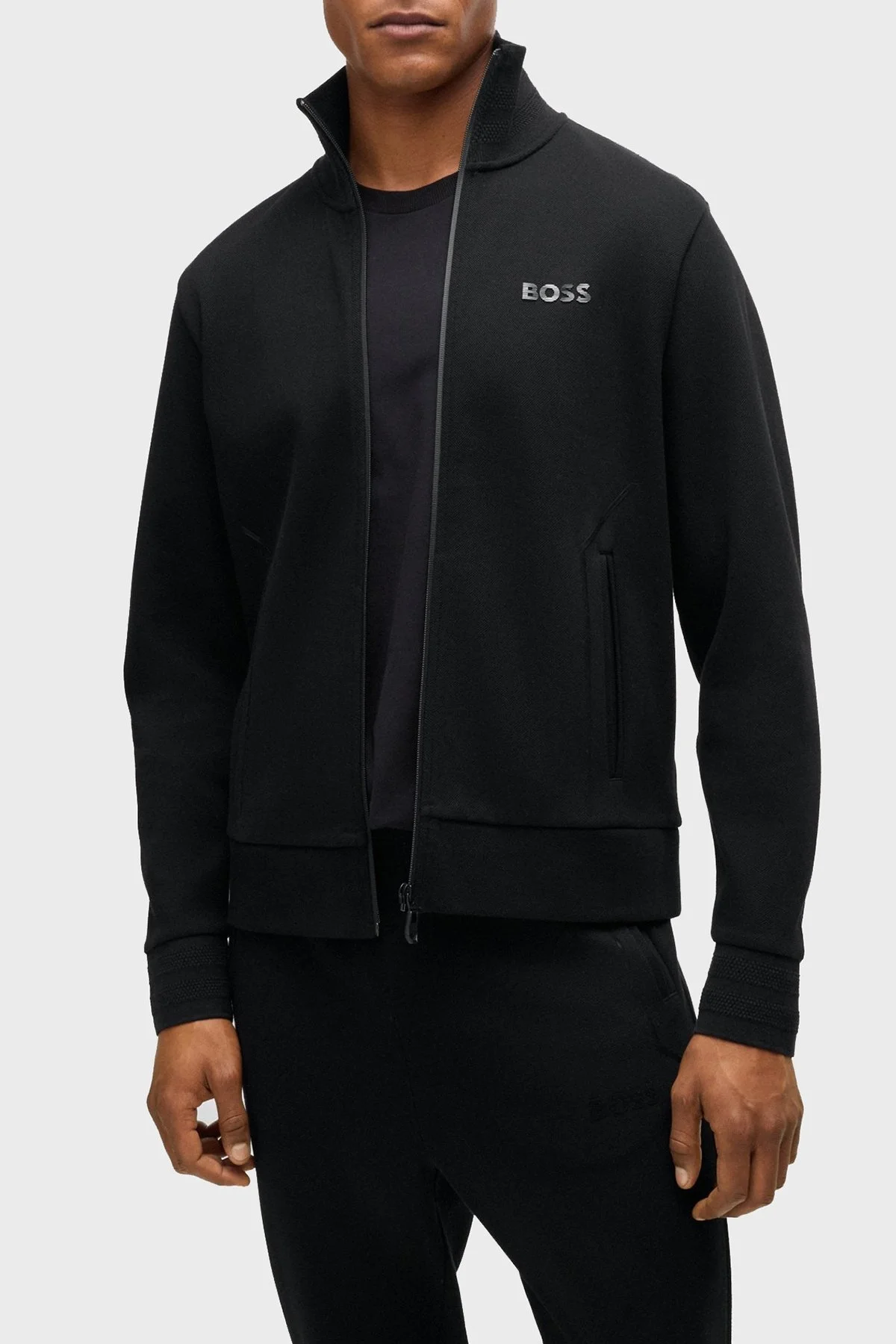 Boss Pamuklu Regular Fit Dik Yaka Fermuarlı Erkek Sweat 50523477 001 SİYAH - 1