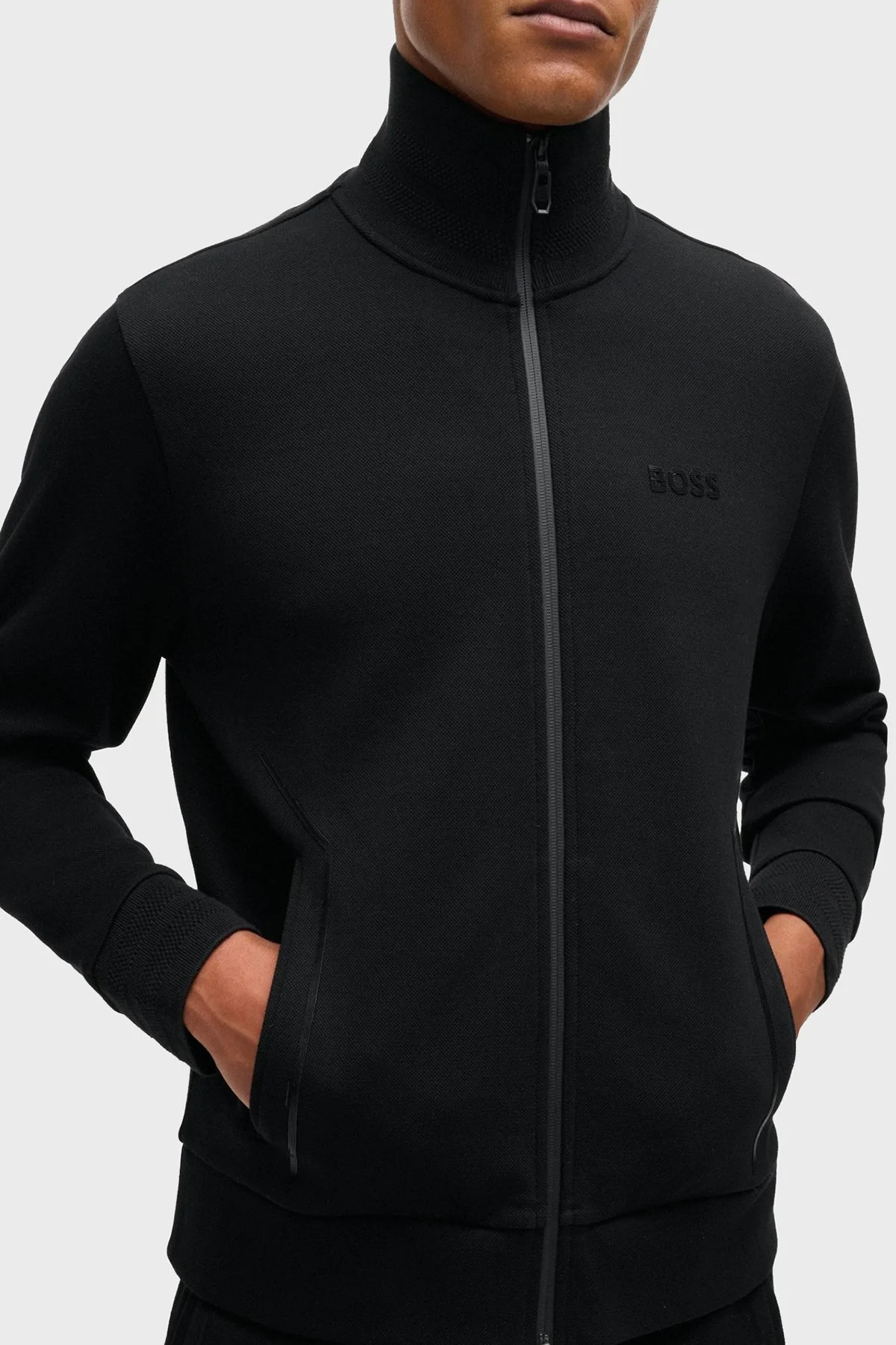 Boss Pamuklu Regular Fit Dik Yaka Fermuarlı Erkek Sweat 50523477 001 SİYAH - 4