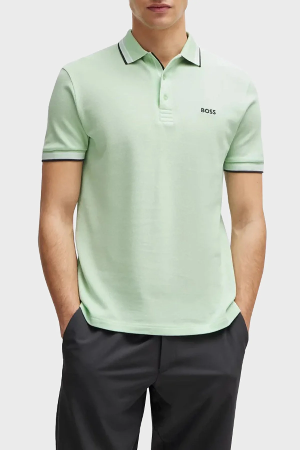 Boss Pamuklu Regular Fit Düğmeli Erkek Polo Yaka T Shirt 50469055 388 AÇIK YEŞİL - 1