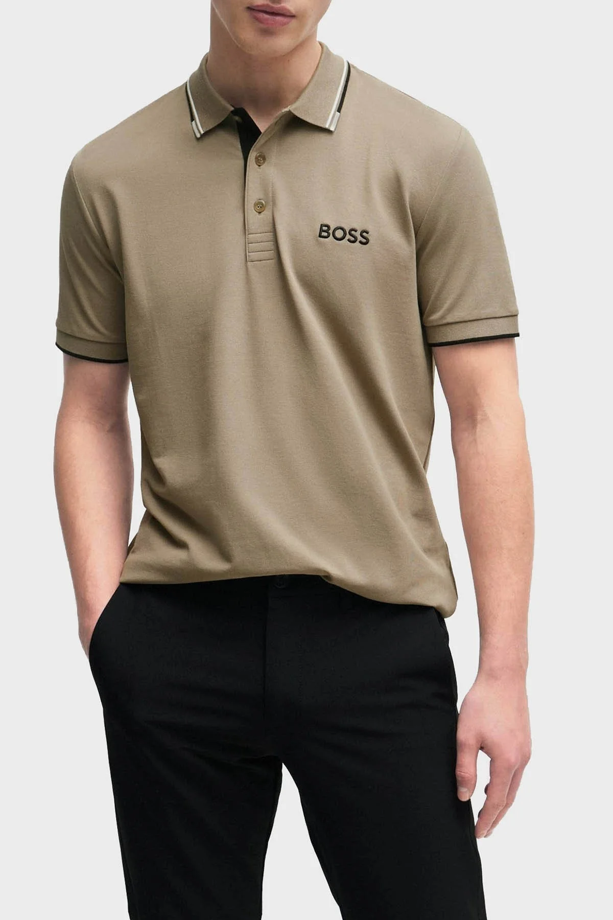 Boss Pamuklu Regular Fit Düğmeli Polo T Shirt Erkek Polo Yaka T Shirt 50469102 334 HAKİ - 1