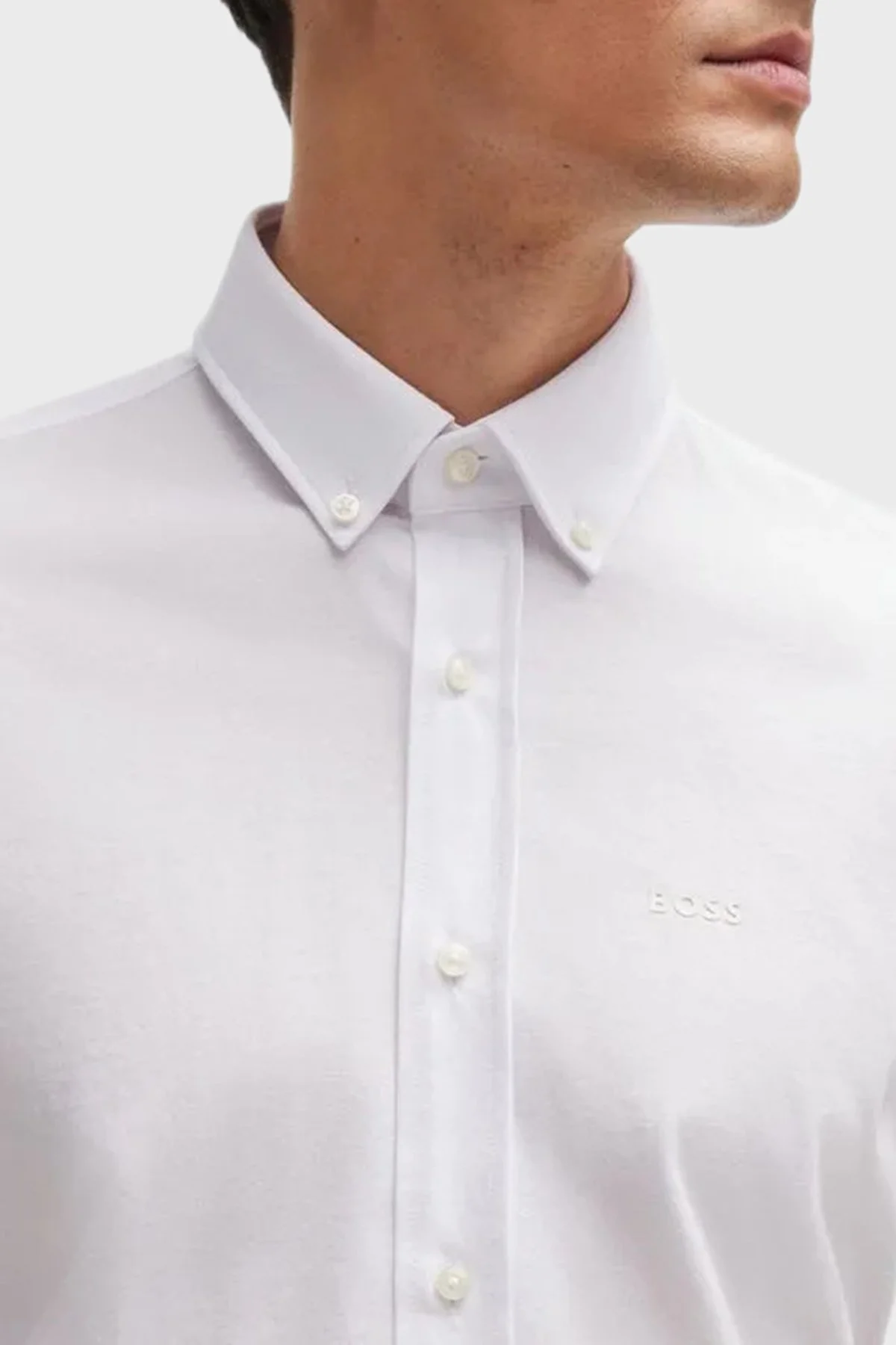 Boss Pamuklu Regular Fit Düğmeli Yaka Casual Erkek Gömlek 50469378 100 BEYAZ - 4