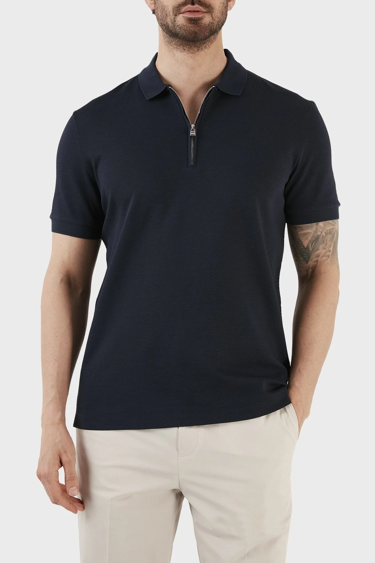 Boss Pamuklu Regular Fit Fermuarlı Erkek Polo T Shirt 50491409 404 LACİVERT - 1