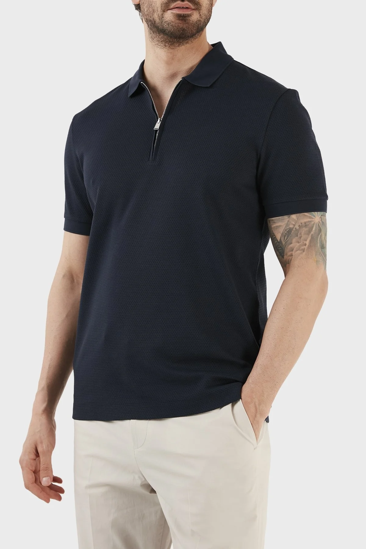 Boss Pamuklu Regular Fit Fermuarlı Erkek Polo T Shirt 50491409 404 LACİVERT - 2