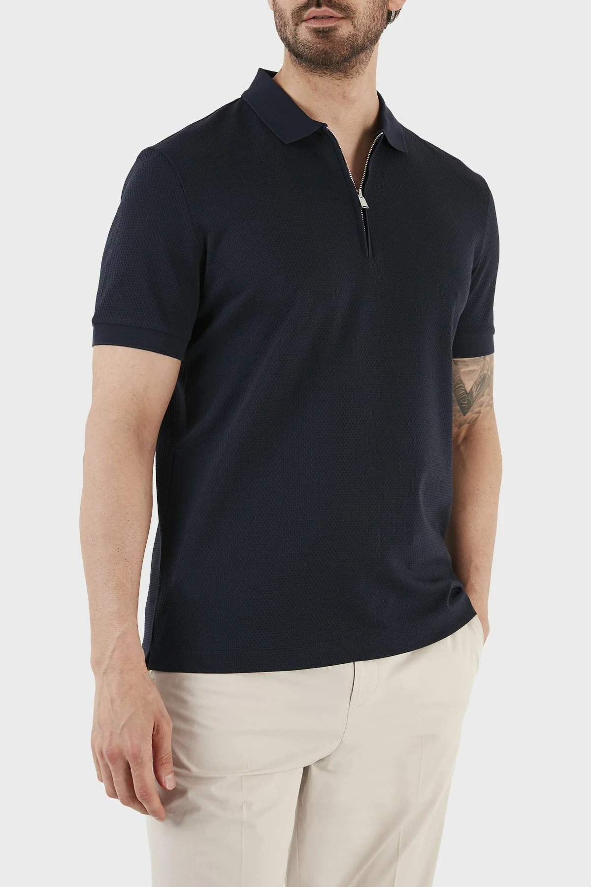 Boss Pamuklu Regular Fit Fermuarlı Erkek Polo T Shirt 50491409 404 LACİVERT - 3