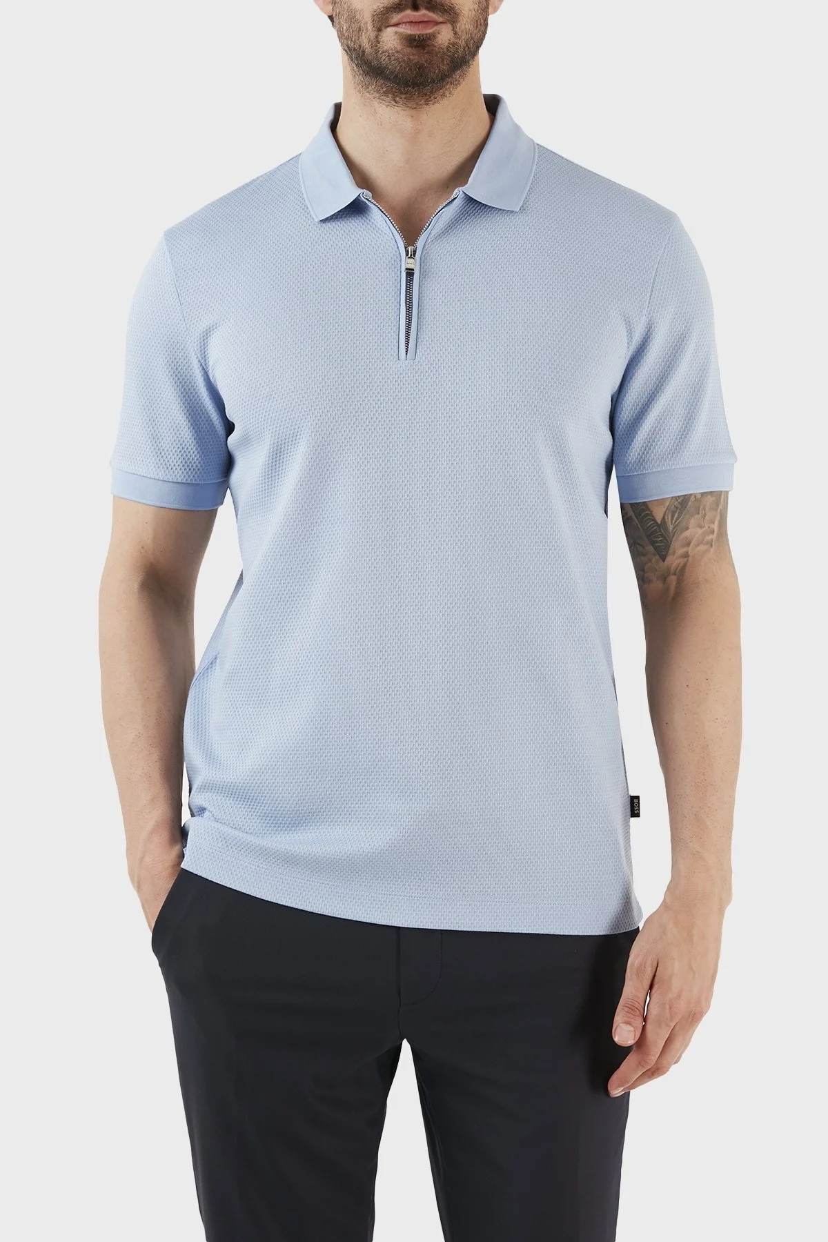 Boss Pamuklu Regular Fit Fermuarlı Erkek Polo T Shirt 50491409 492 MAVİ - 1