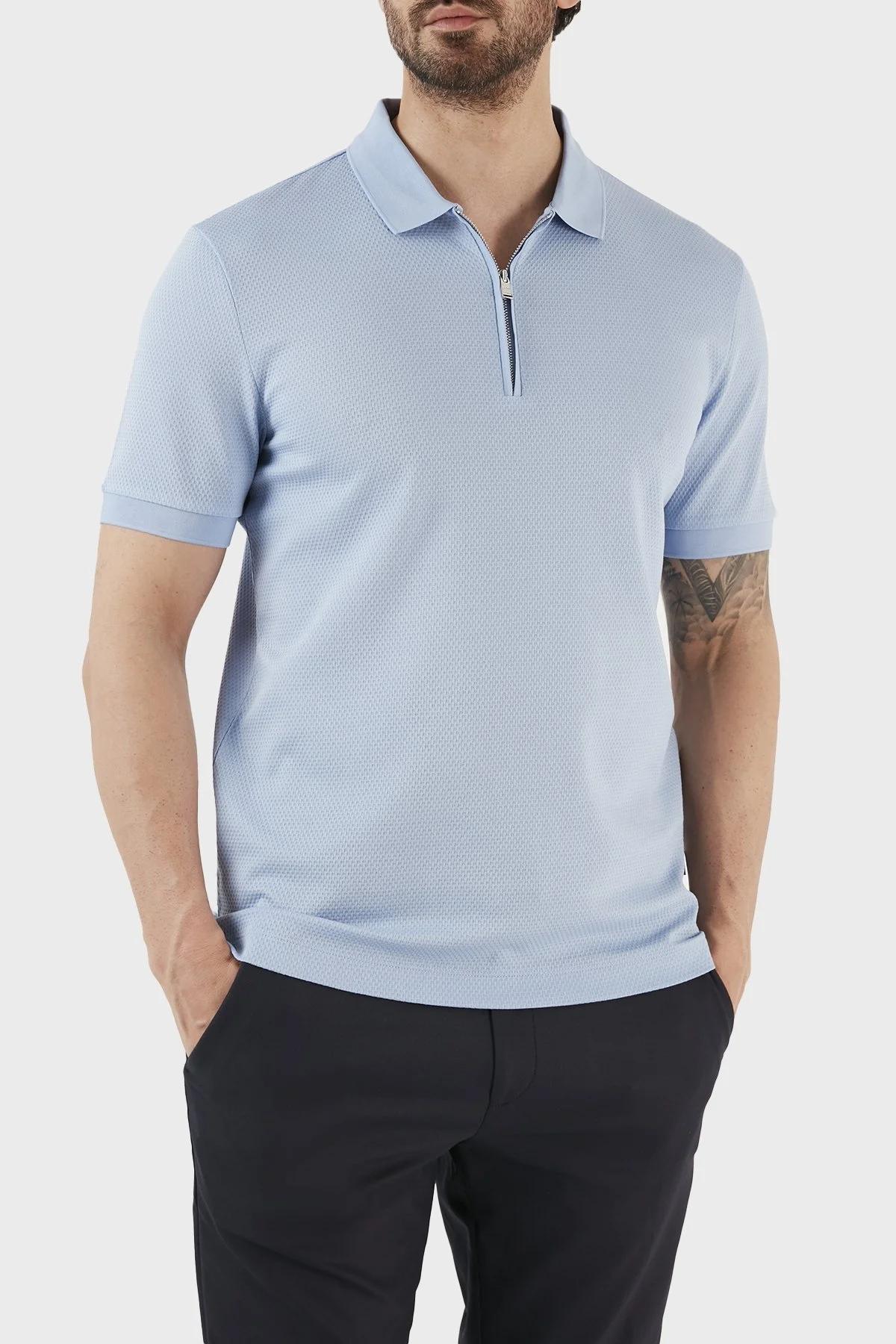 Boss Pamuklu Regular Fit Fermuarlı Erkek Polo T Shirt 50491409 492 MAVİ - 2