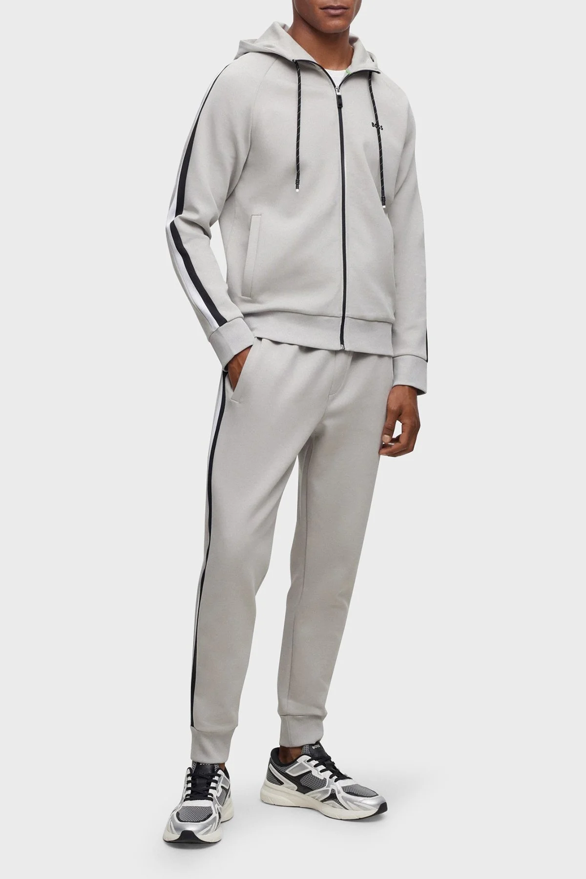 Boss Pamuklu Regular Fit Fermuarlı Kapüşonlu Erkek Eşofman Takımı 50494092 063 GRİ - 1