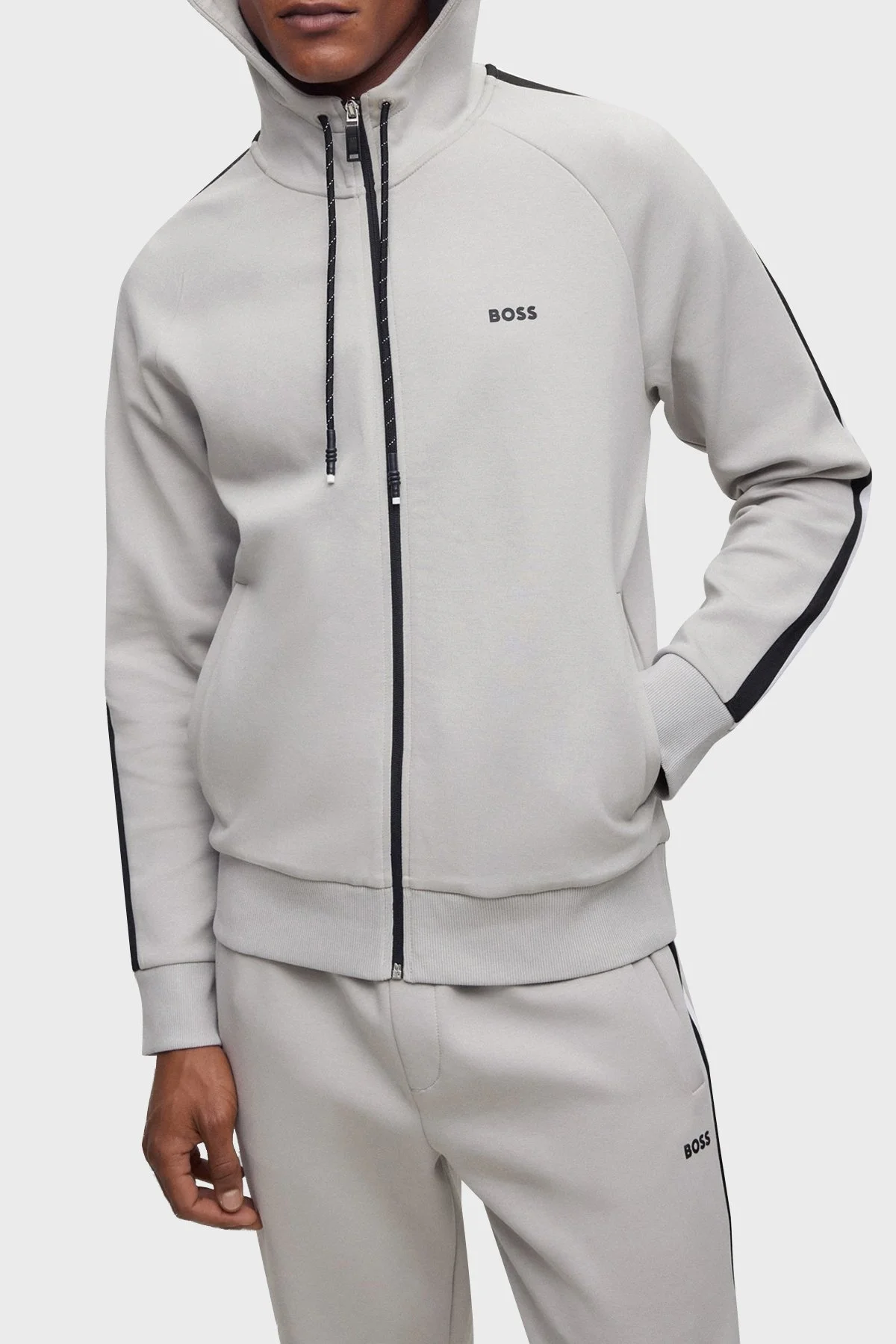 Boss Pamuklu Regular Fit Fermuarlı Kapüşonlu Erkek Eşofman Takımı 50494092 063 GRİ - 2
