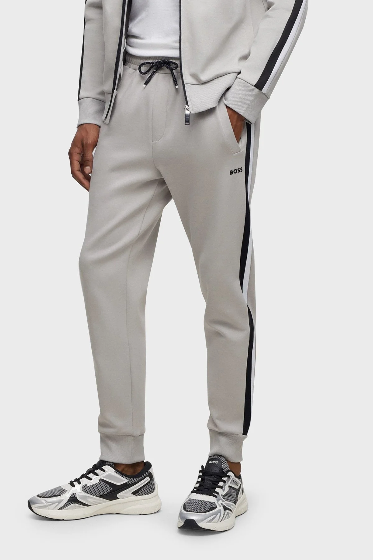 Boss Pamuklu Regular Fit Fermuarlı Kapüşonlu Erkek Eşofman Takımı 50494092 063 GRİ - 3